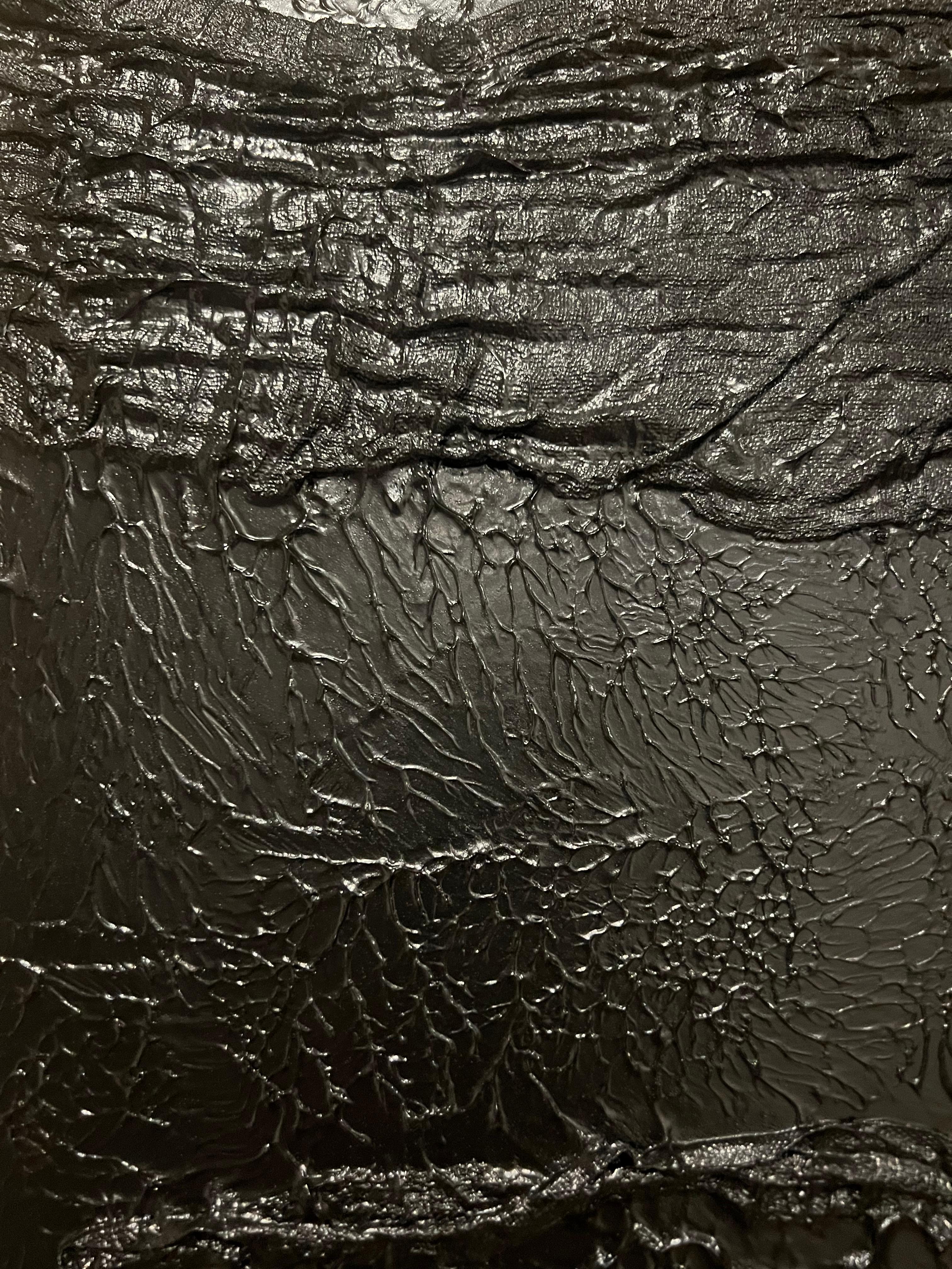Abstraktes, schickes, elegantes, mystisches nordisches Acrylgemälde „Roots I“ Schwarzgold-Gemälde in Schwarzgold im Angebot 3