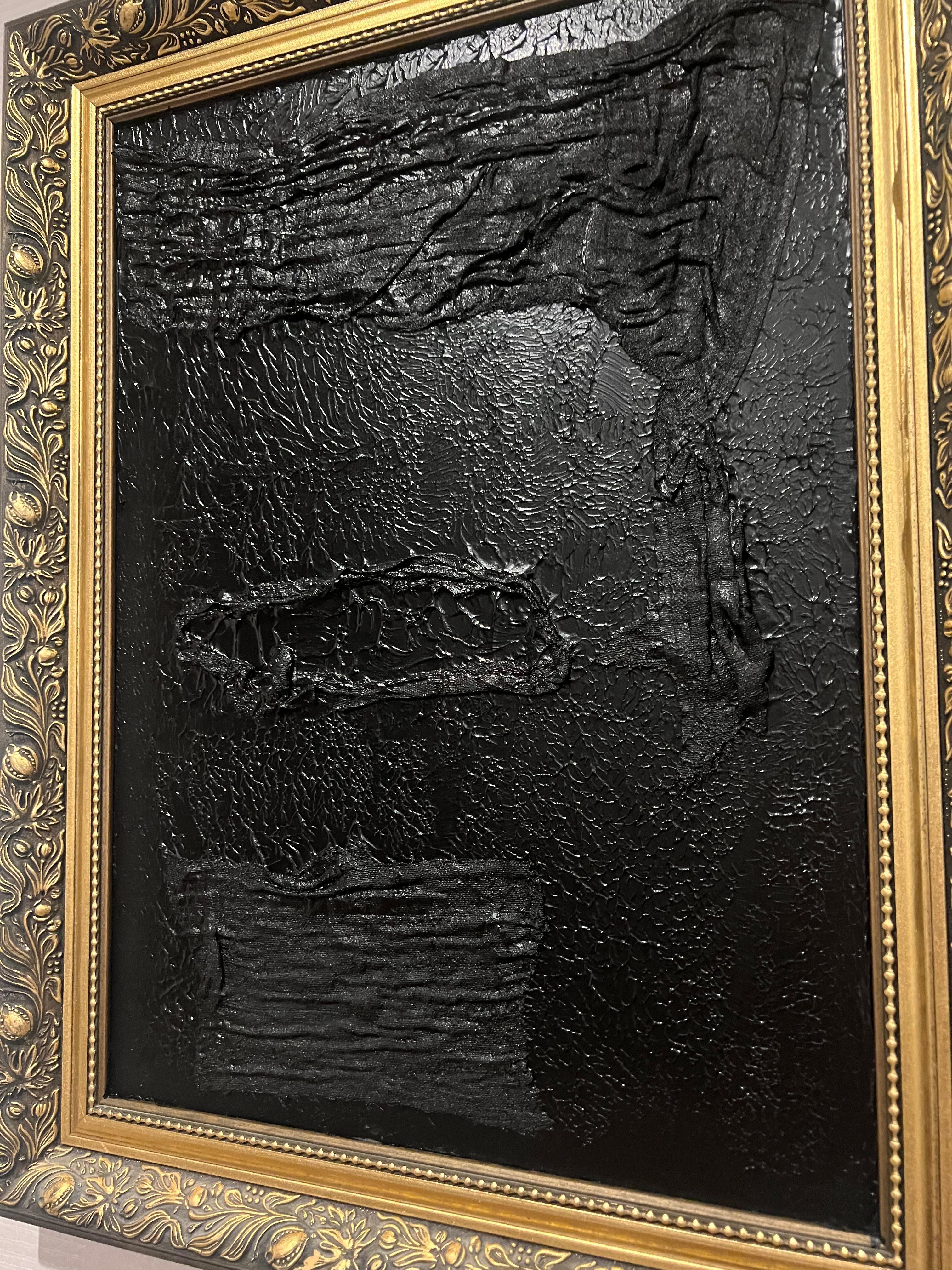 Abstraktes, schickes, elegantes, mystisches nordisches Acrylgemälde „Roots I“ Schwarzgold-Gemälde in Schwarzgold im Angebot 6