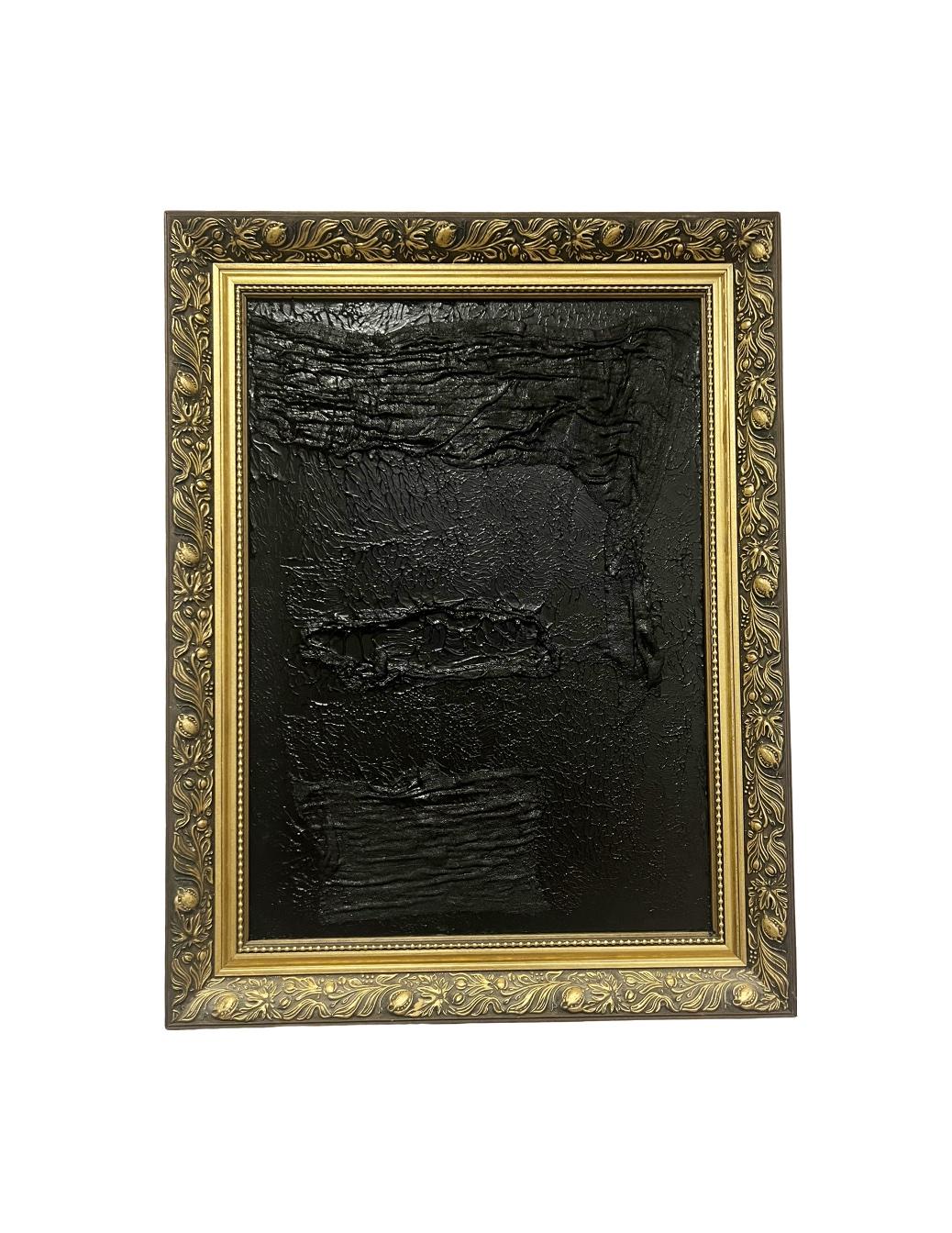 Abstraktes, schickes, elegantes, mystisches nordisches Acrylgemälde „Roots I“ Schwarzgold-Gemälde in Schwarzgold
