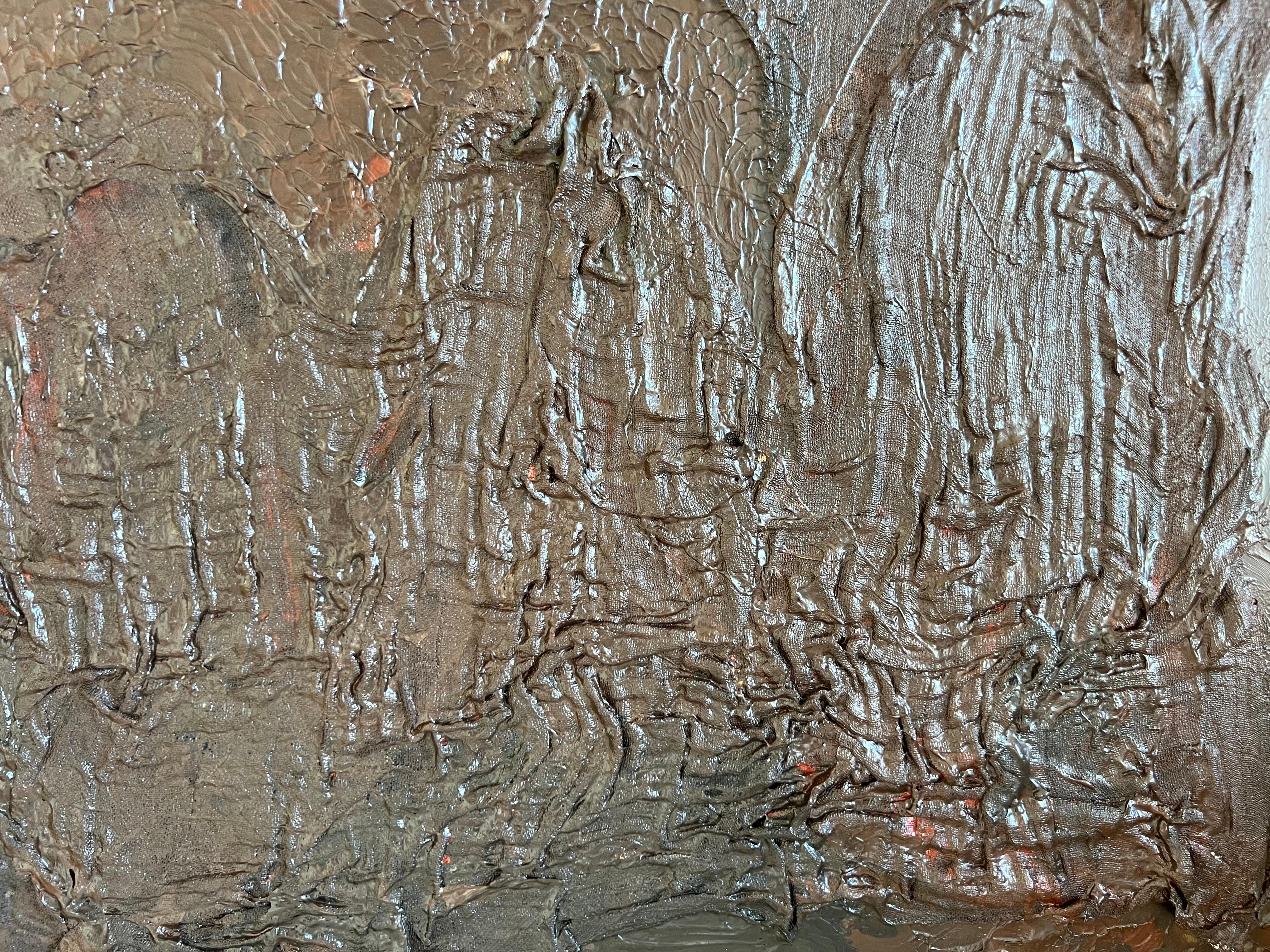 'Raíces II' pintura acrílica nórdica abstracta, chic, elegante y mística marrón dorado en venta 5