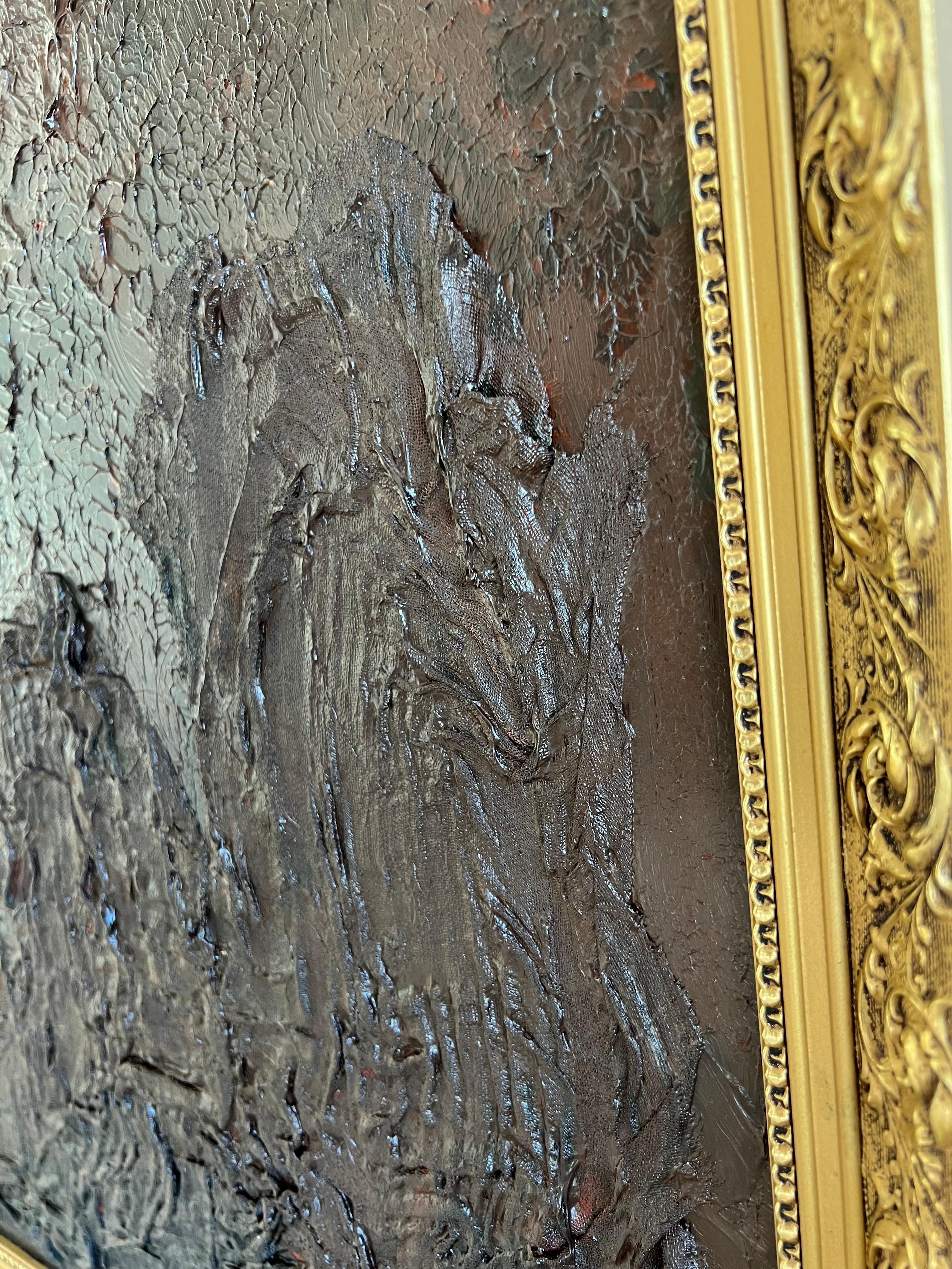 'Raíces II' pintura acrílica nórdica abstracta, chic, elegante y mística marrón dorado - Painting de EMMI IIDA