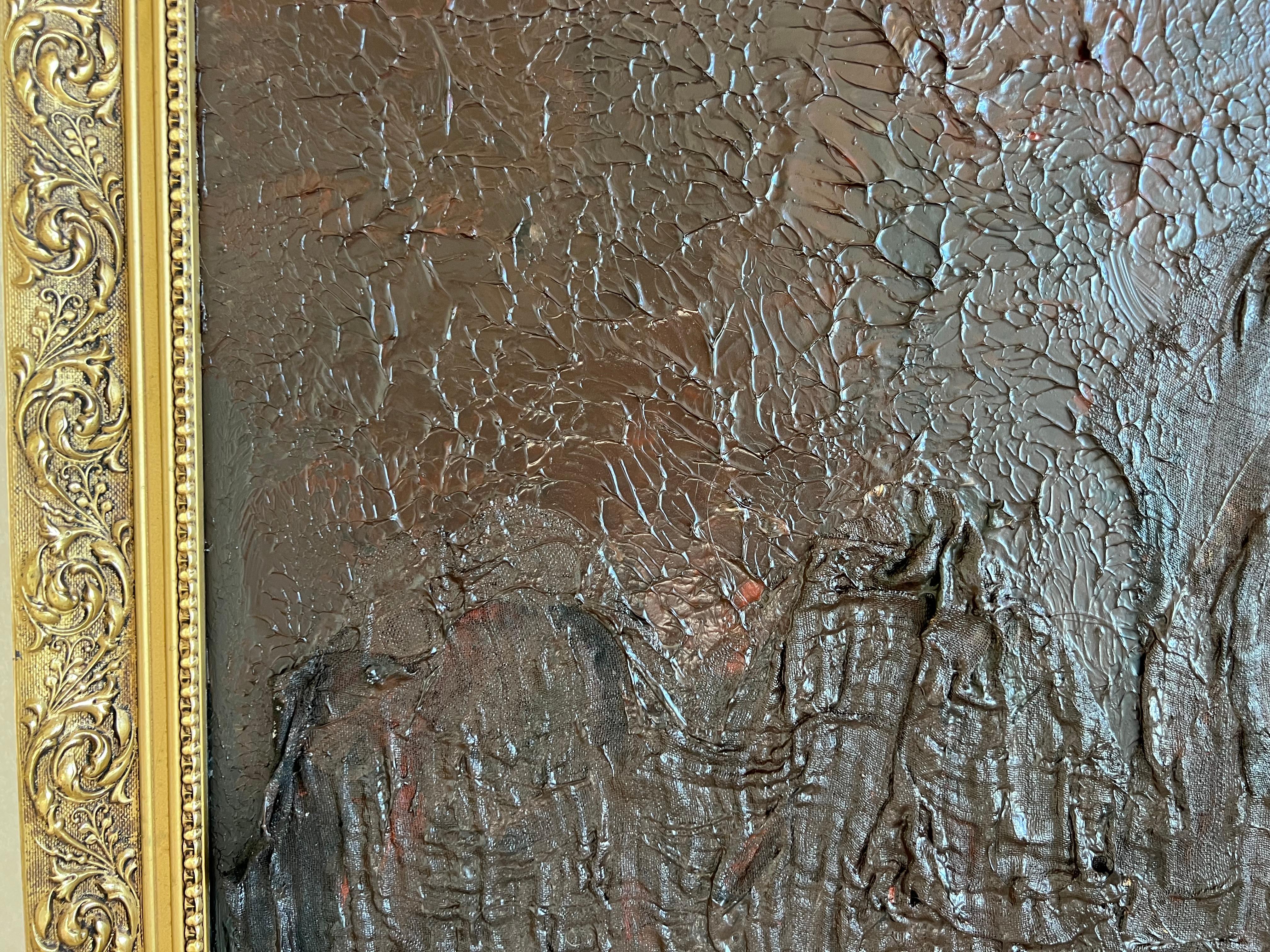 'Raíces II' pintura acrílica nórdica abstracta, chic, elegante y mística marrón dorado - Painting Abstracto de EMMI IIDA