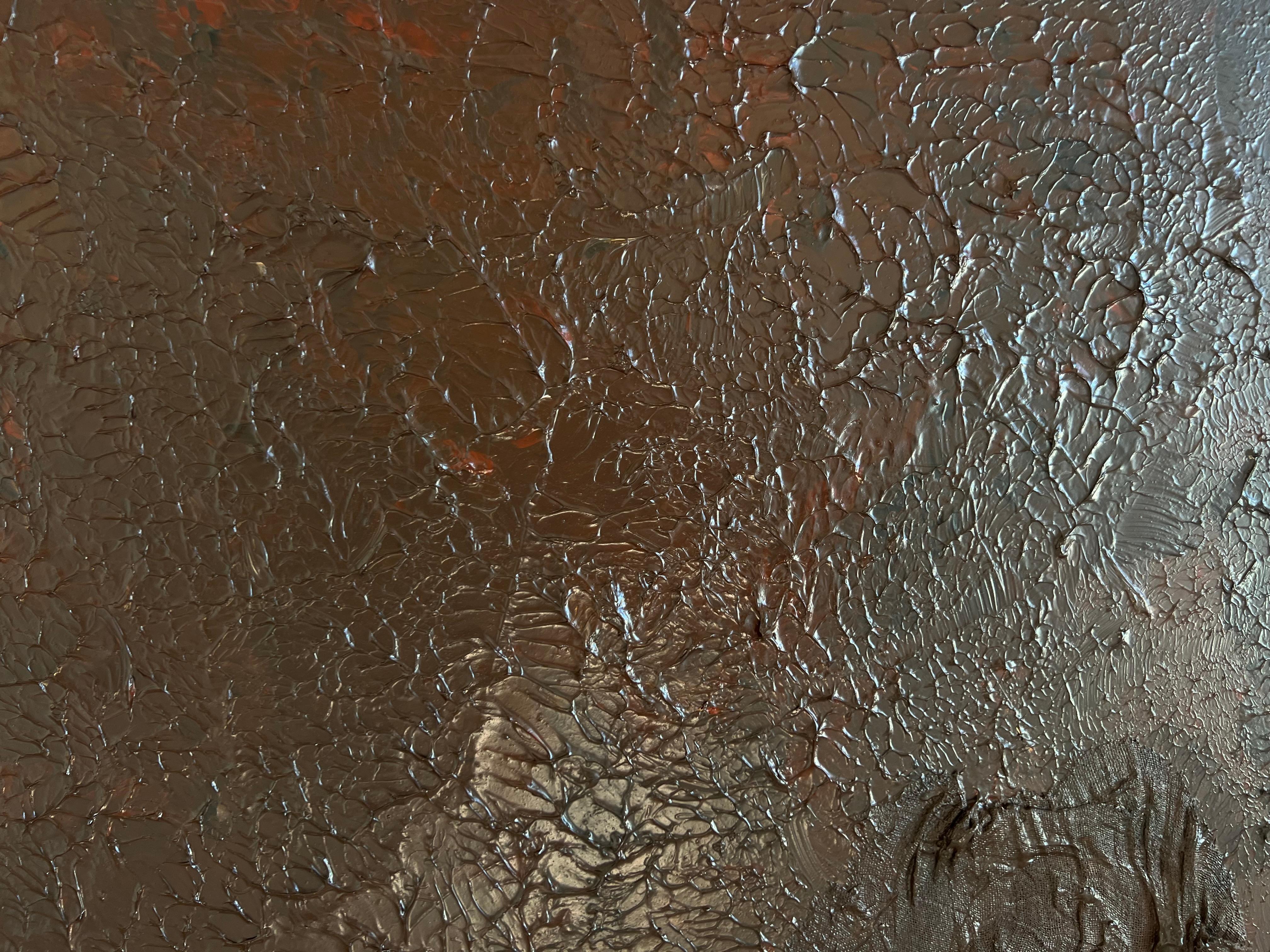 'Raíces II' pintura acrílica nórdica abstracta, chic, elegante y mística marrón dorado en venta 2