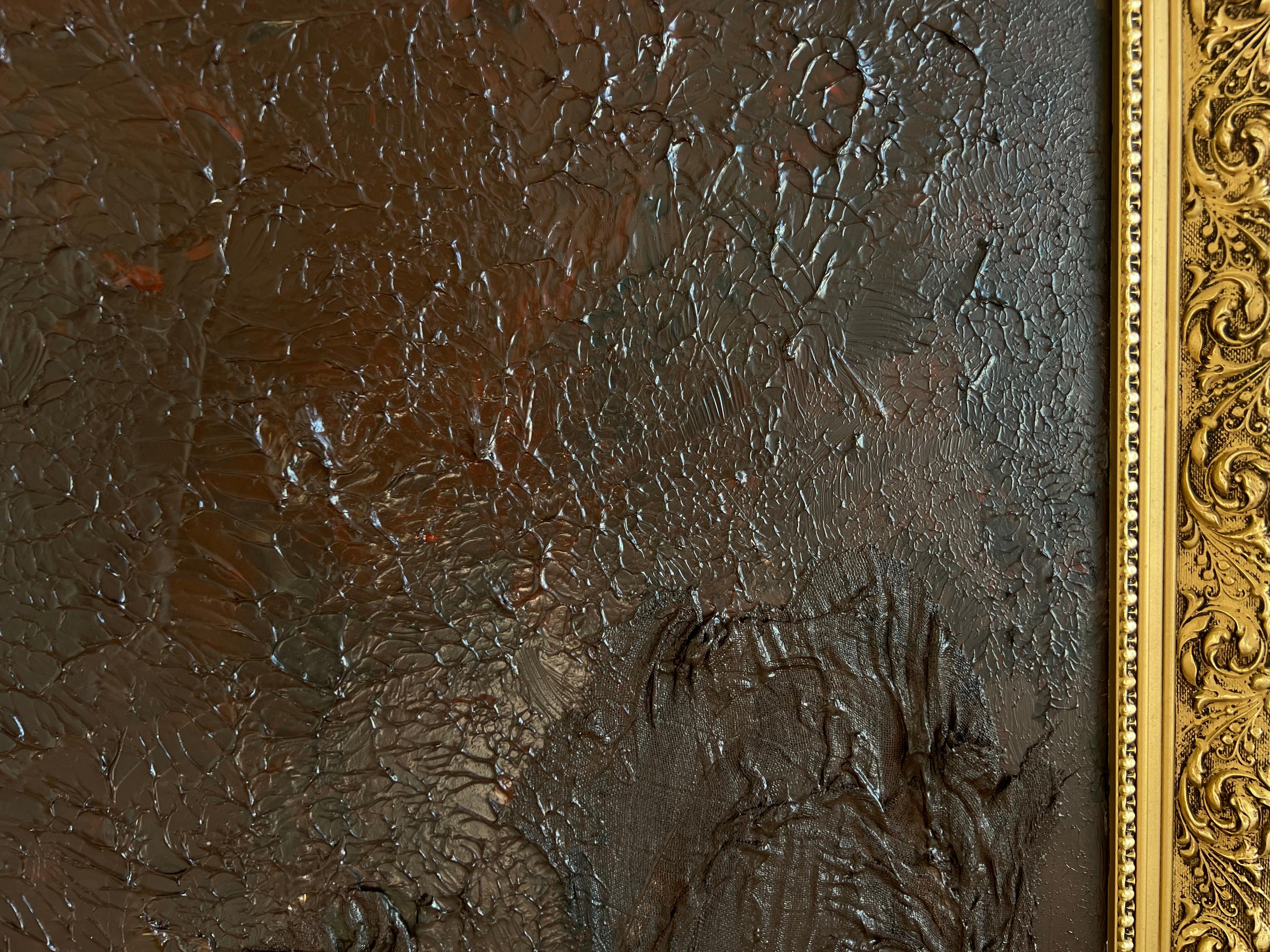 'Raíces II' pintura acrílica nórdica abstracta, chic, elegante y mística marrón dorado en venta 3