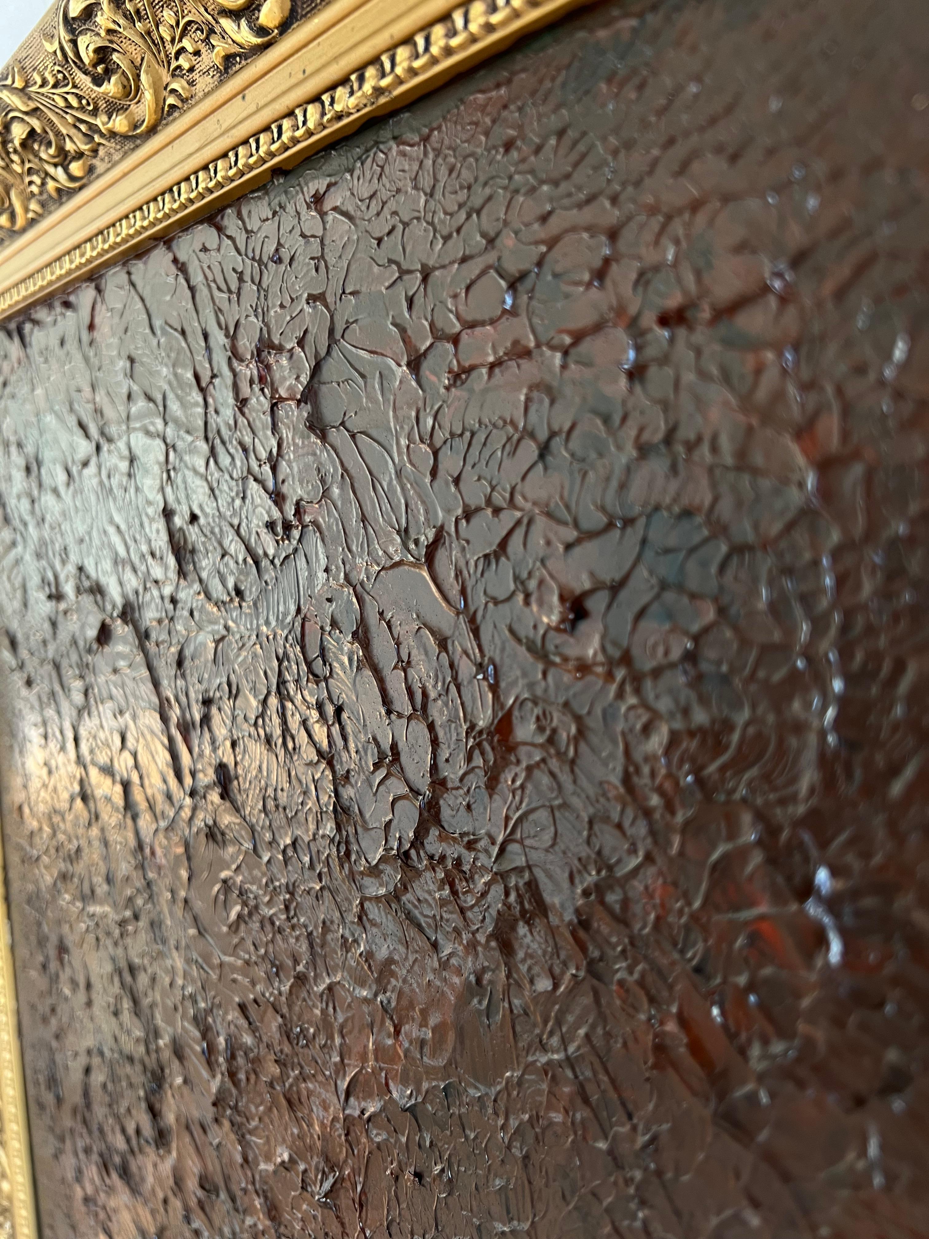 'Raíces II' pintura acrílica nórdica abstracta, chic, elegante y mística marrón dorado en venta 4