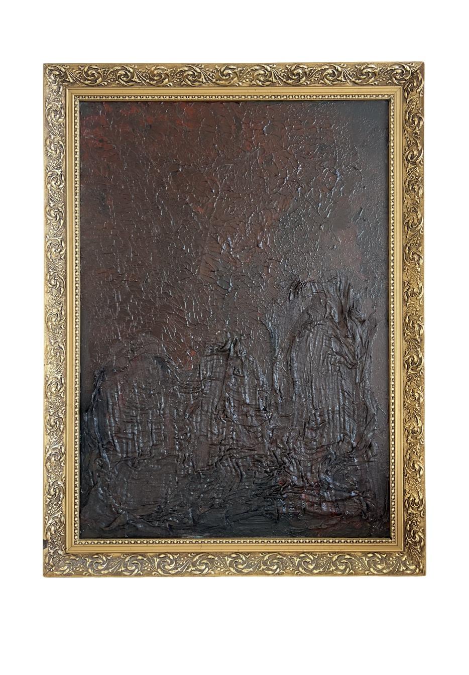 Abstract Painting de EMMI IIDA - 'Raíces II' pintura acrílica nórdica abstracta, chic, elegante y mística marrón dorado