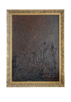 'Radici II' pittura acrilica astratta, chic, elegante, mistica e nordica, marrone e oro