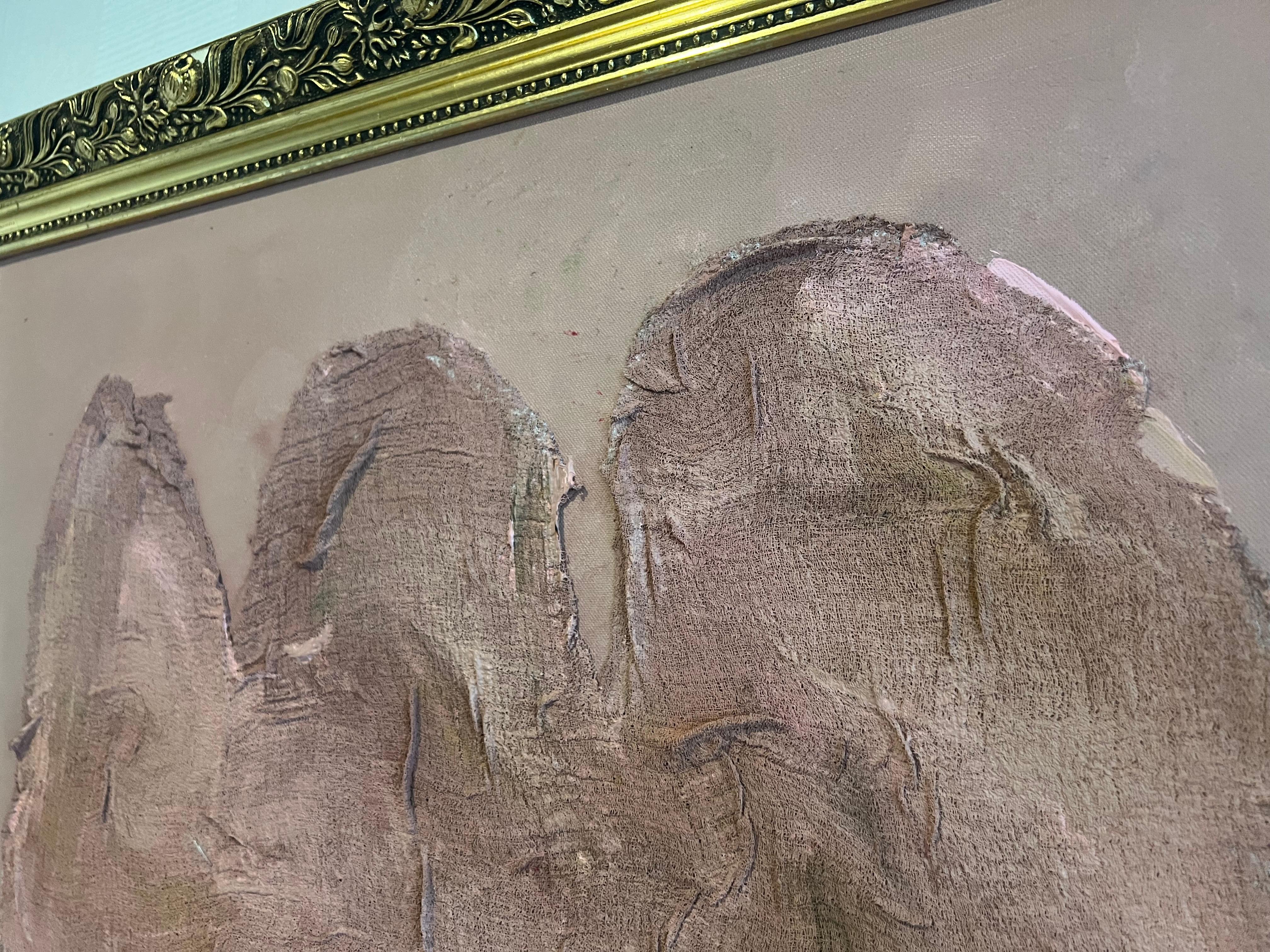 Abstraktes, schickes, elegantes, mystisches nordisches Acrylgemälde „Support“ aus alten Rosen im Angebot 6