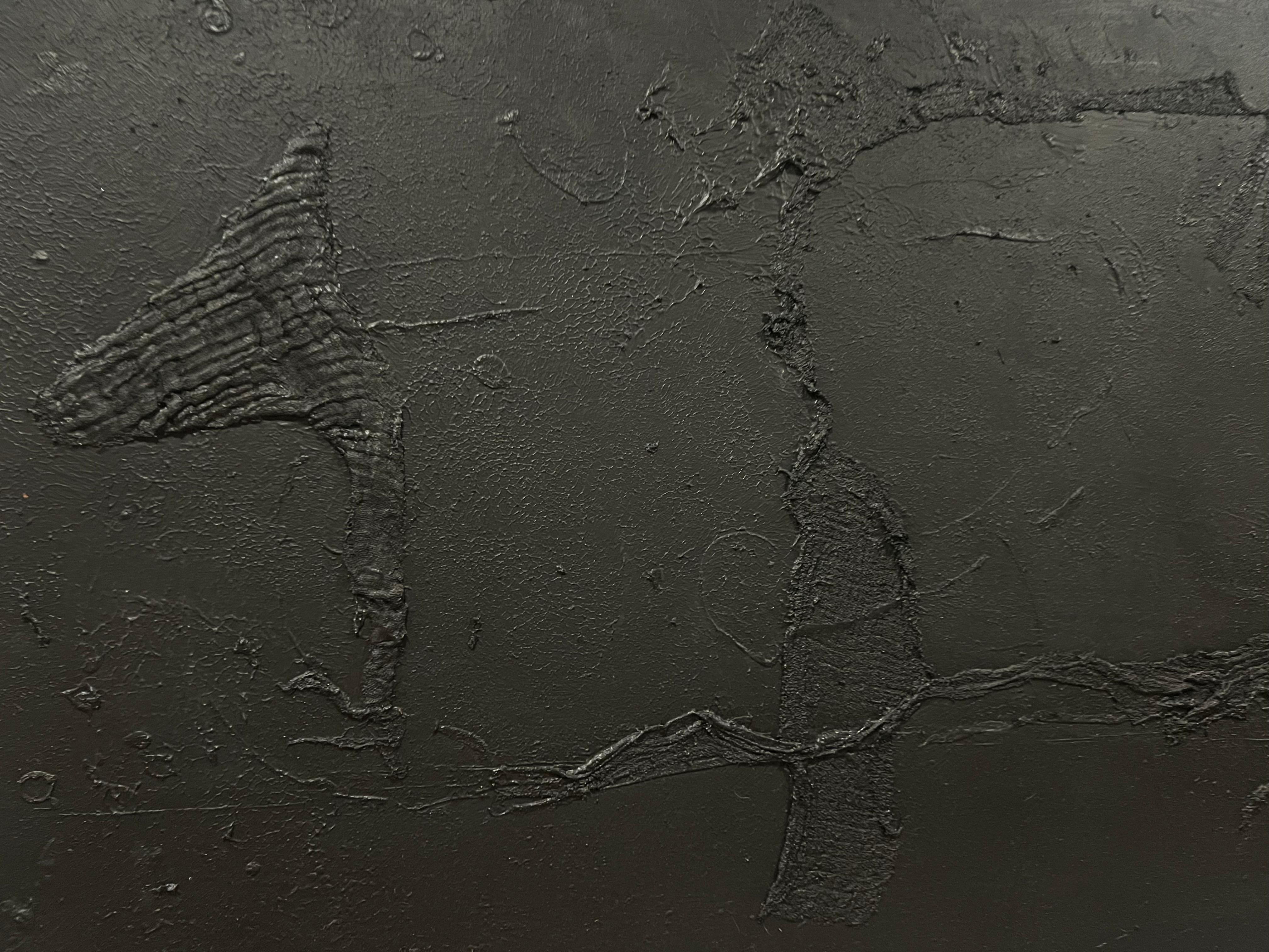 'Corrientes Veladas I' pintura acrílica nórdica abstracta, chic y mística de tela negra - Mixed Media Art Abstracto de EMMI IIDA