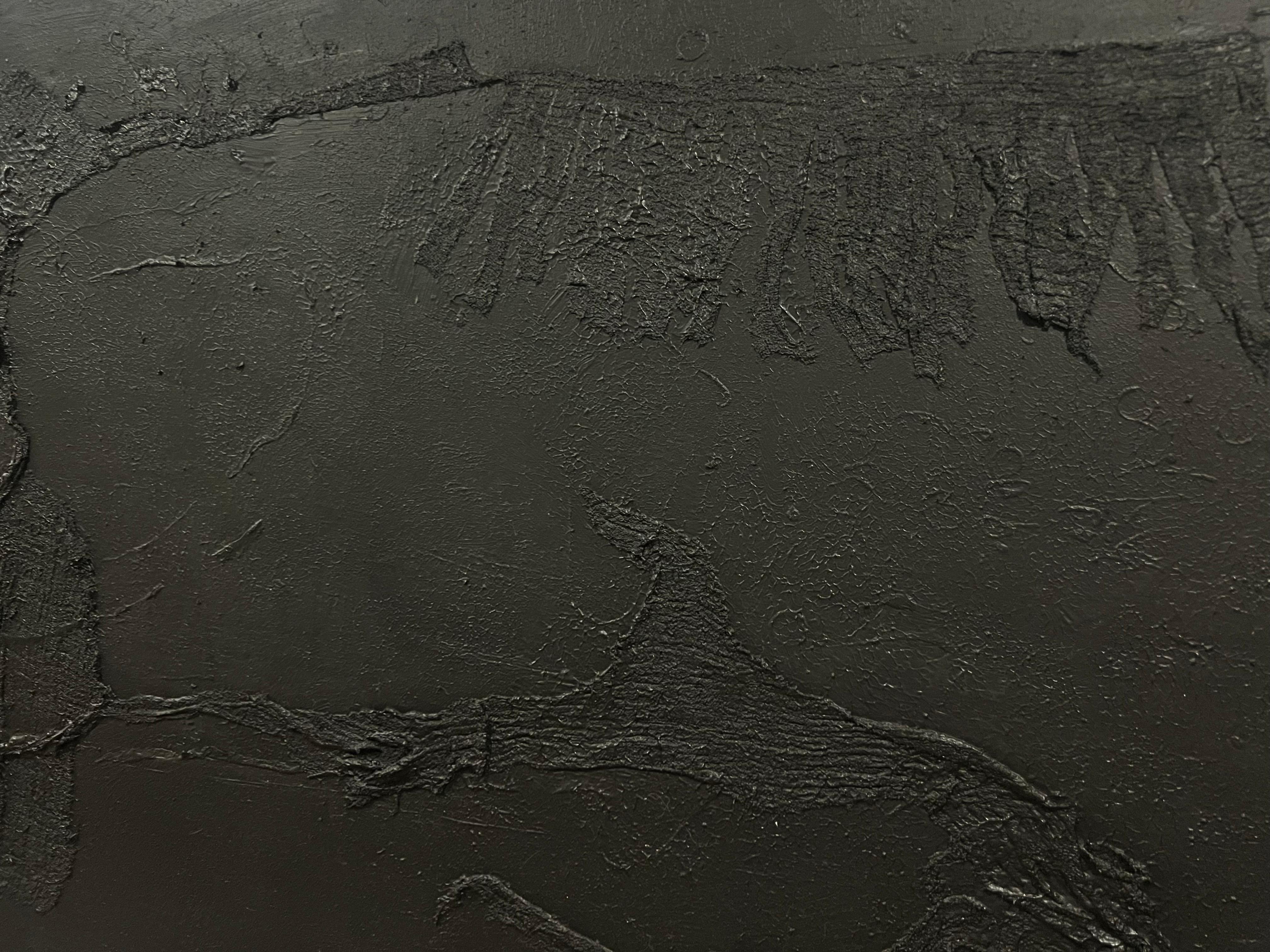 'Corrientes Veladas I' pintura acrílica nórdica abstracta, chic y mística de tela negra en venta 1