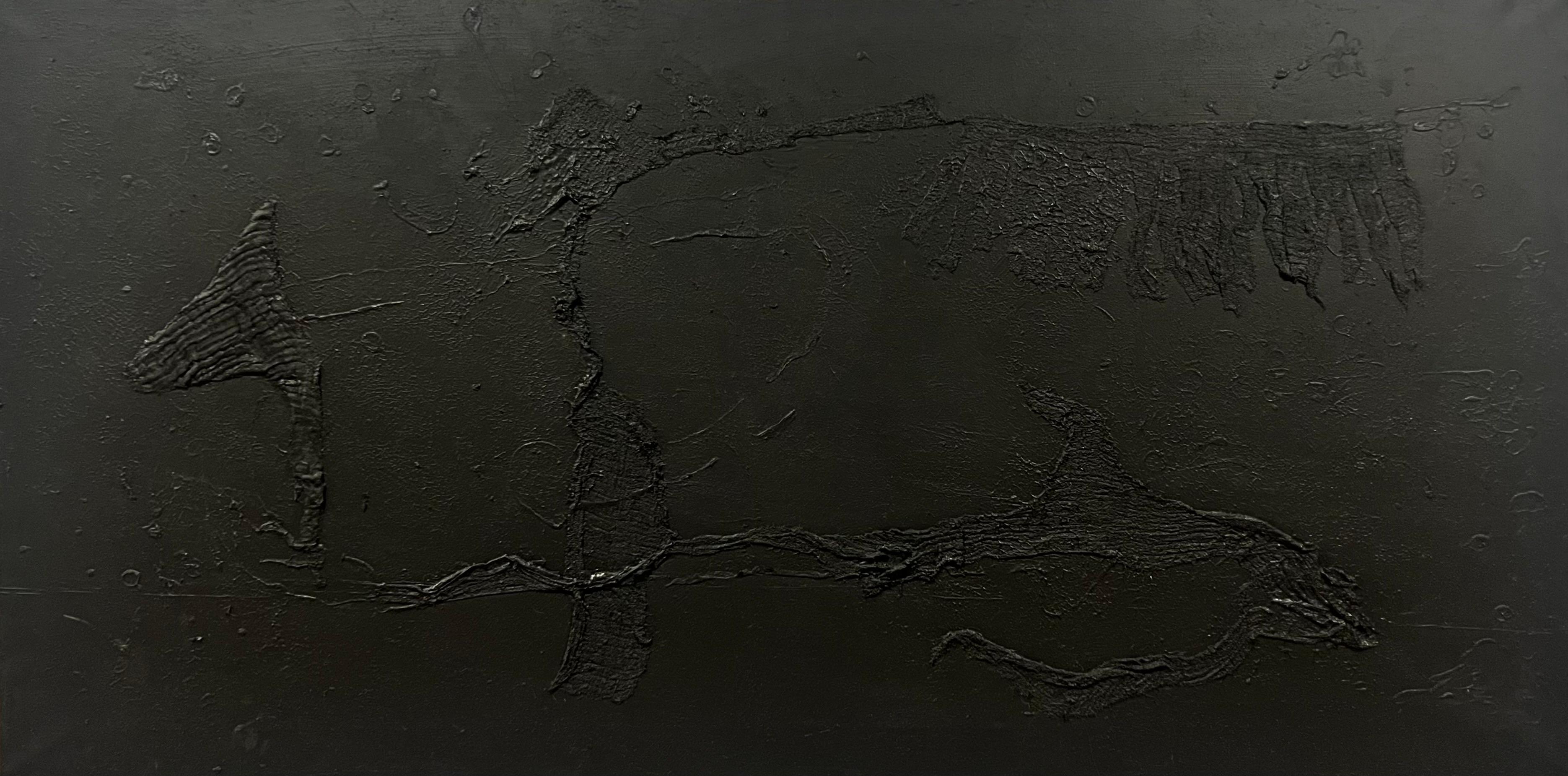 'Veiled Currents I' abstrait, chic mystique tissu nordique peinture acrylique noir