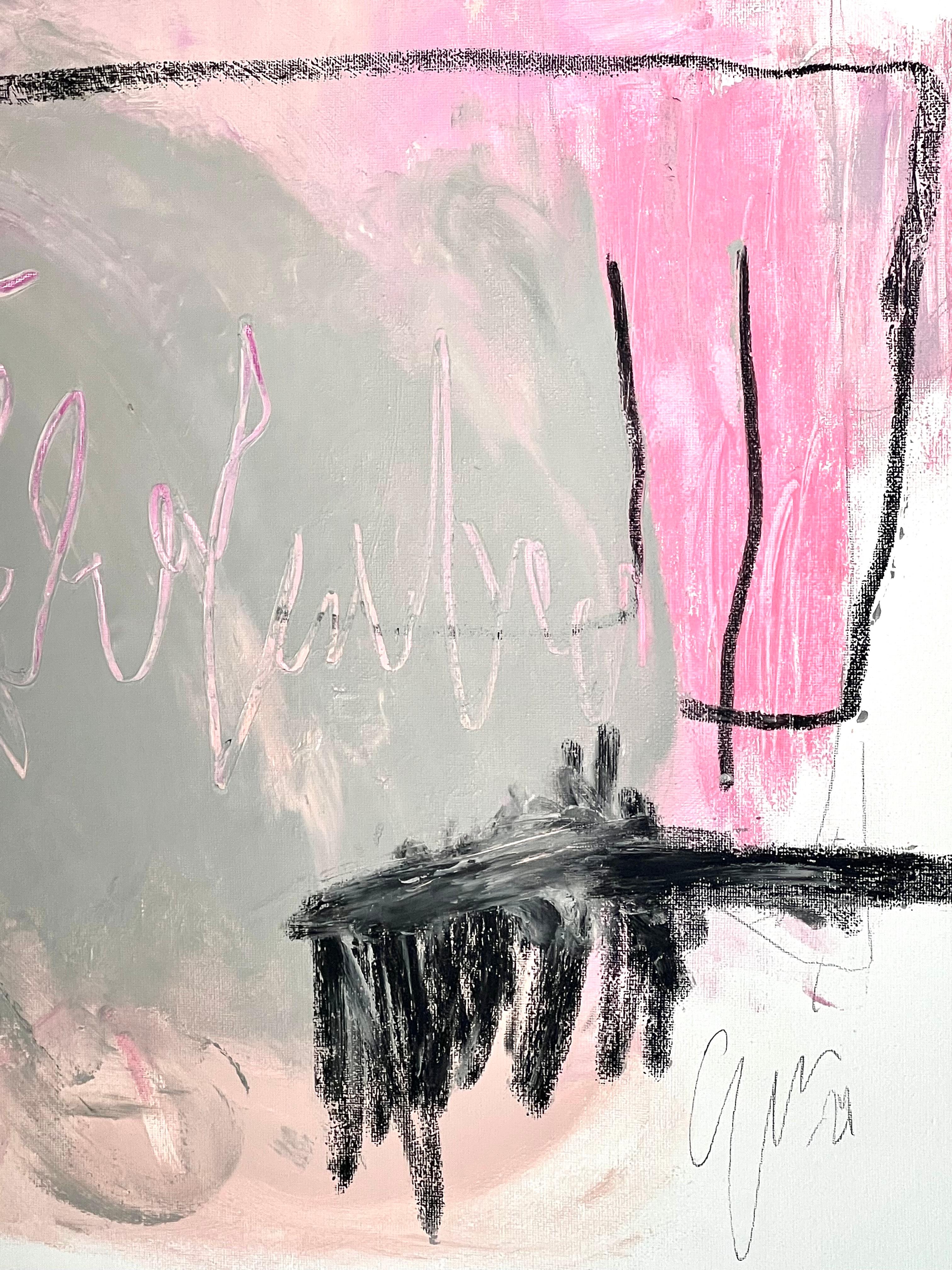 001 ”I TRUST THE NEW BEGINNING” abstract minimal lavender pink Scandinavian art - Purple Abstract Painting by EMMI IIDA