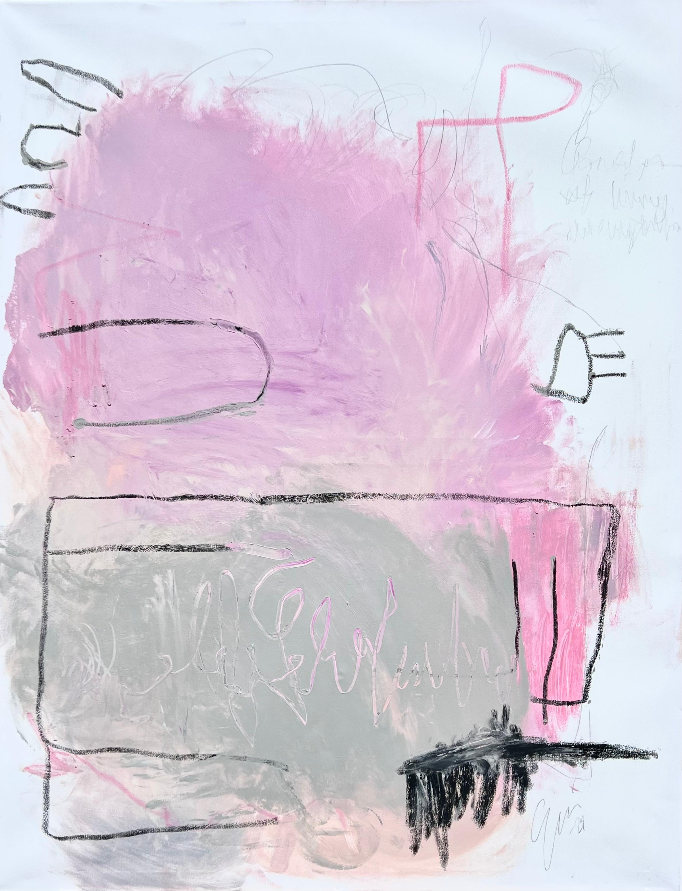 001 ”I TRUST THE NEW BEGINNING” abstract minimal lavender pink Scandinavian art - Painting by EMMI IIDA