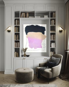 002 "BEYOND THE LOGICAL" pittura astratta minimalista lavanda beige nero