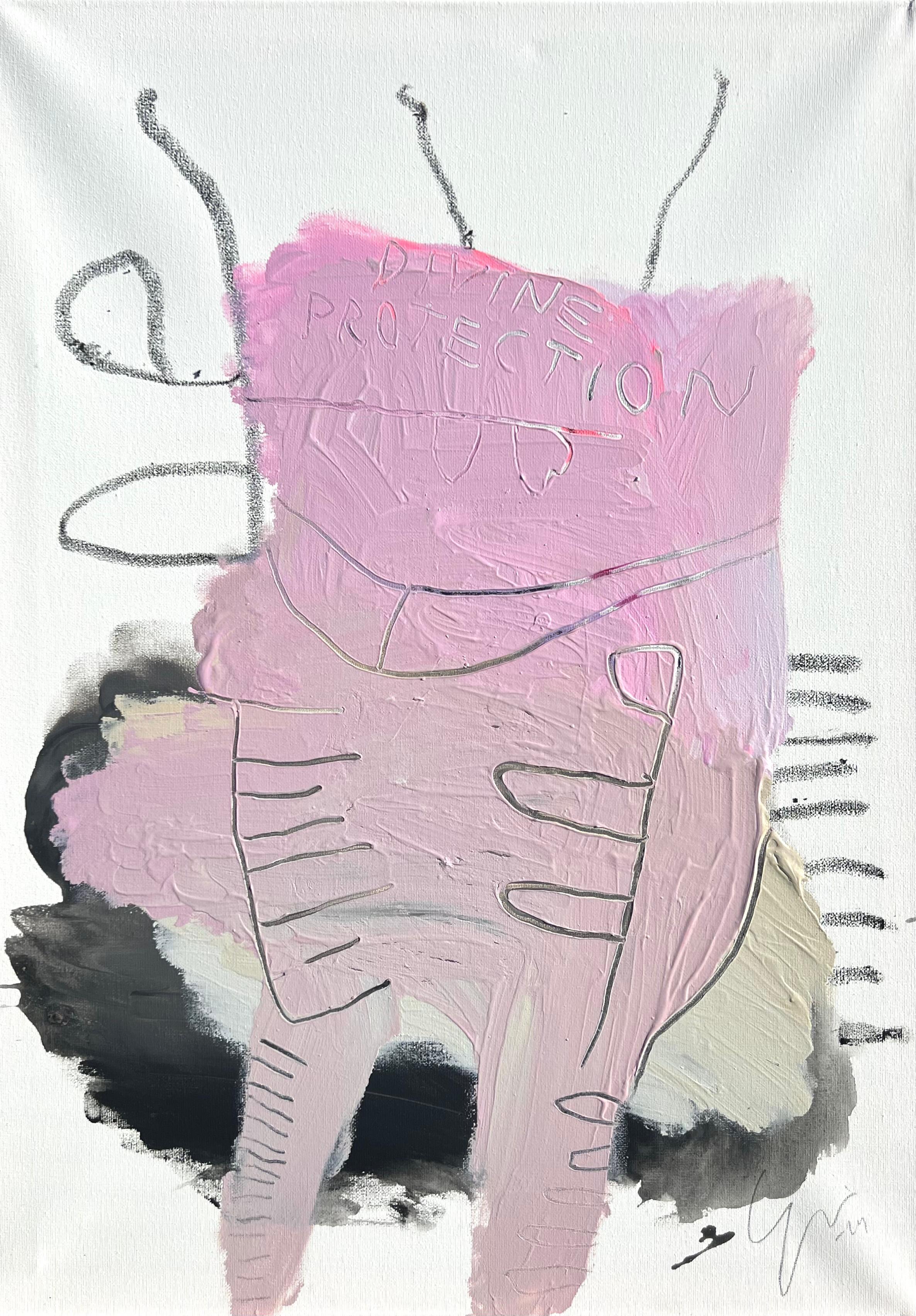 008 DIVINE PROTECTION minimaler abstrakter Pastellfarbener farbenfroher lavendelfarbener pariser Pariser Chic (Grau), Abstract Painting, von EMMI IIDA