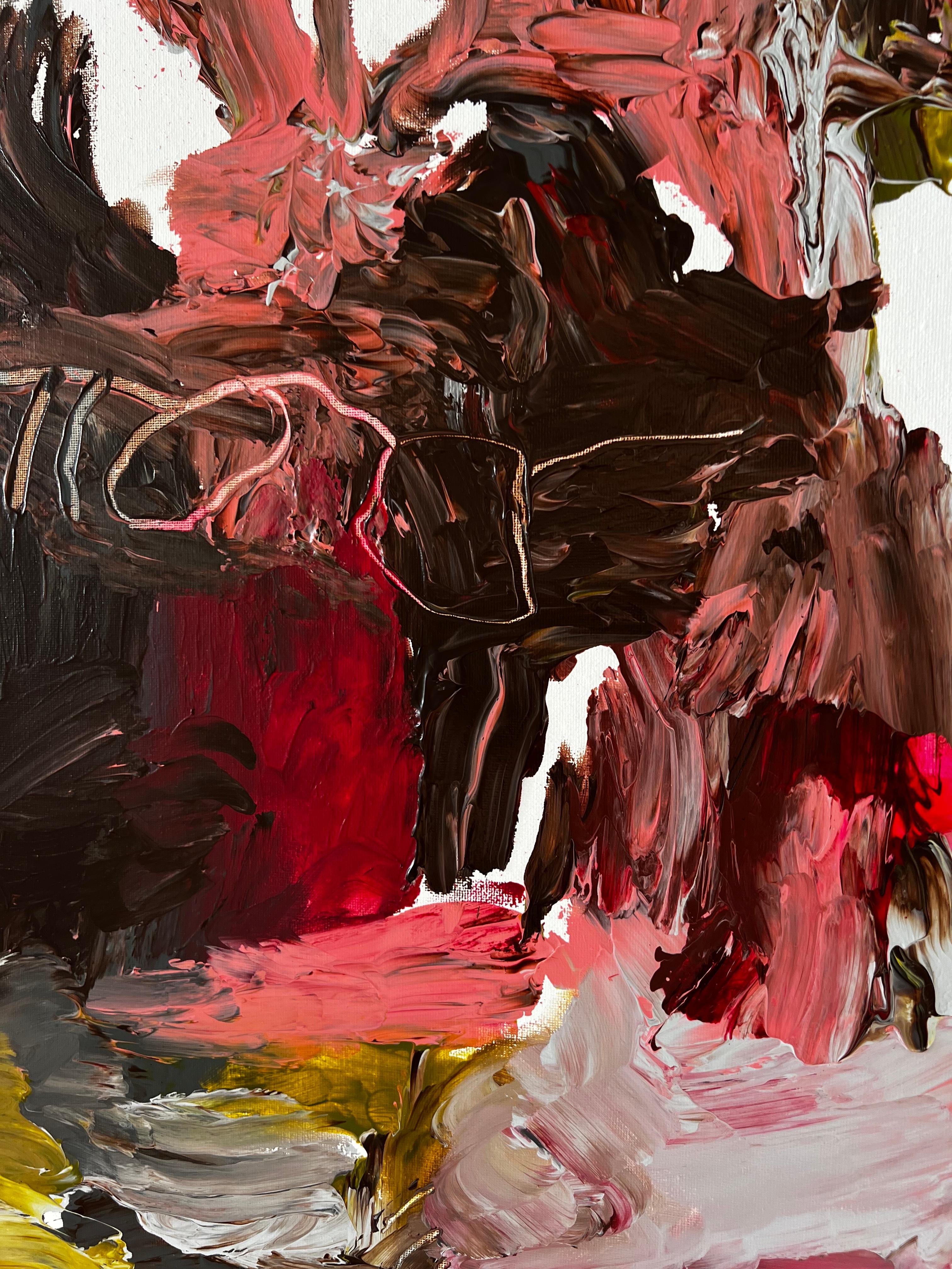 Crimson Depths — Large Abstract Expressionist Painting by Emmi For Sale 8