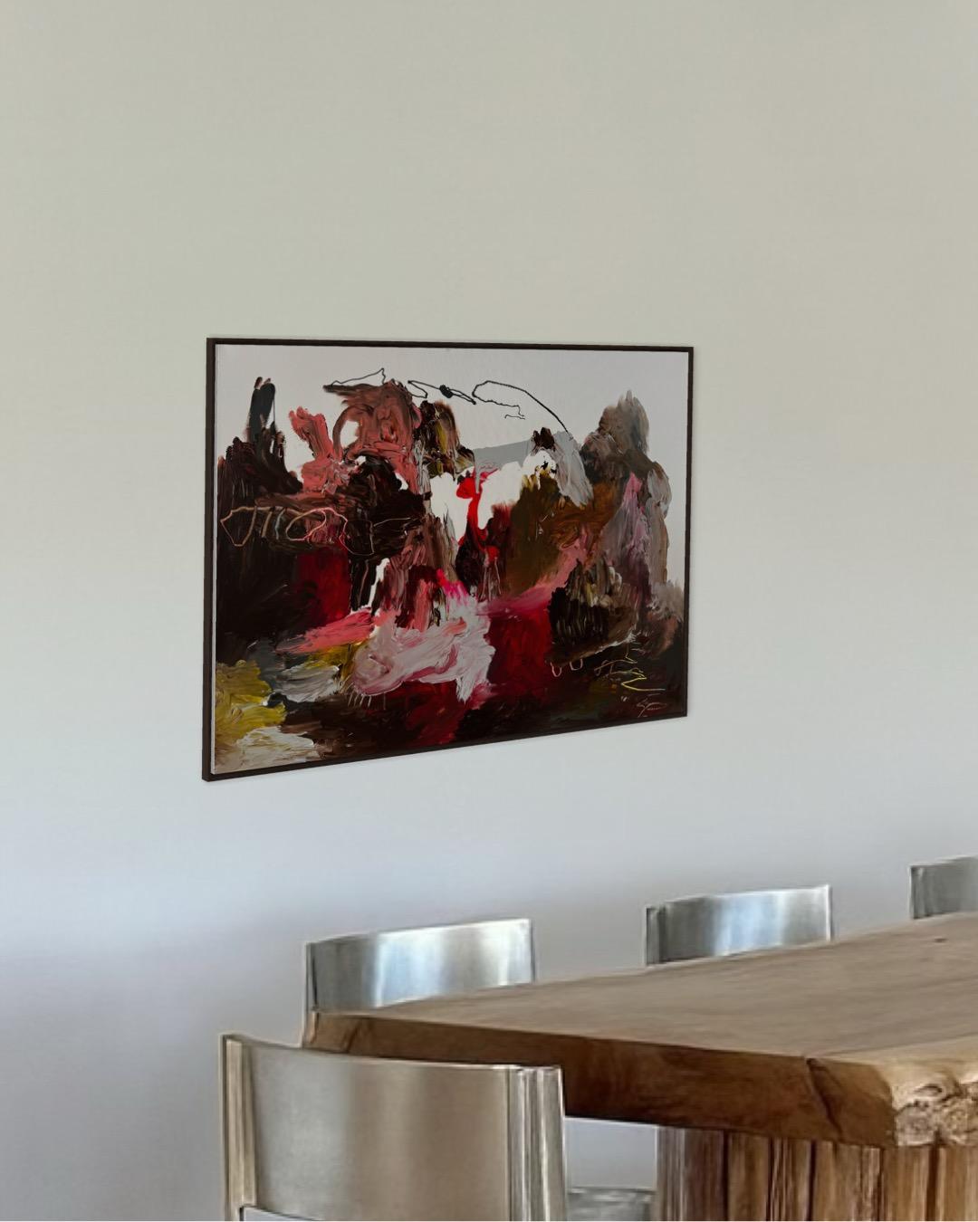 Crimson Depths — Large Abstract Expressionist Painting by Emmi For Sale 9