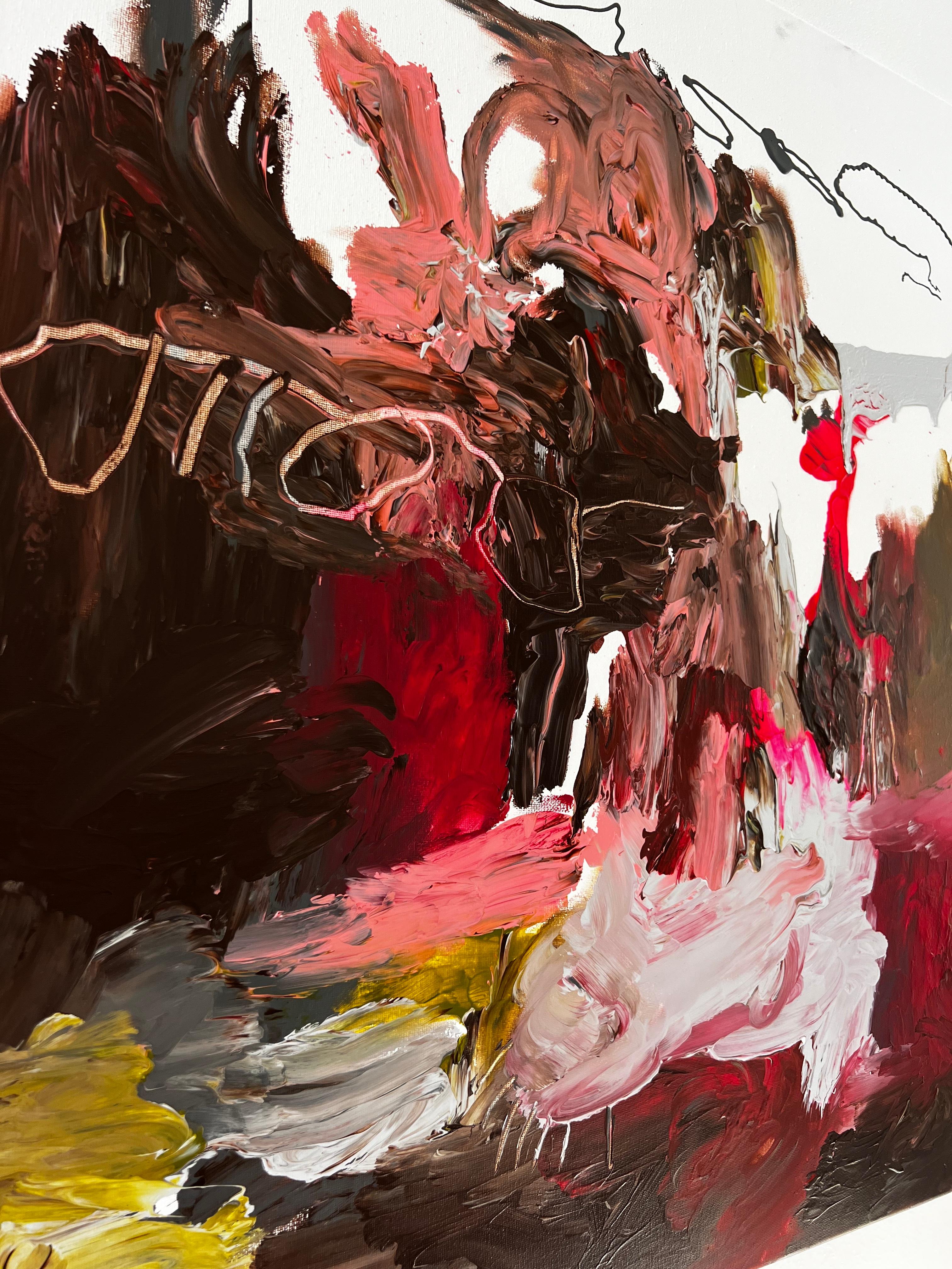 Crimson Depths — Large Abstract Expressionist Painting by Emmi For Sale 10