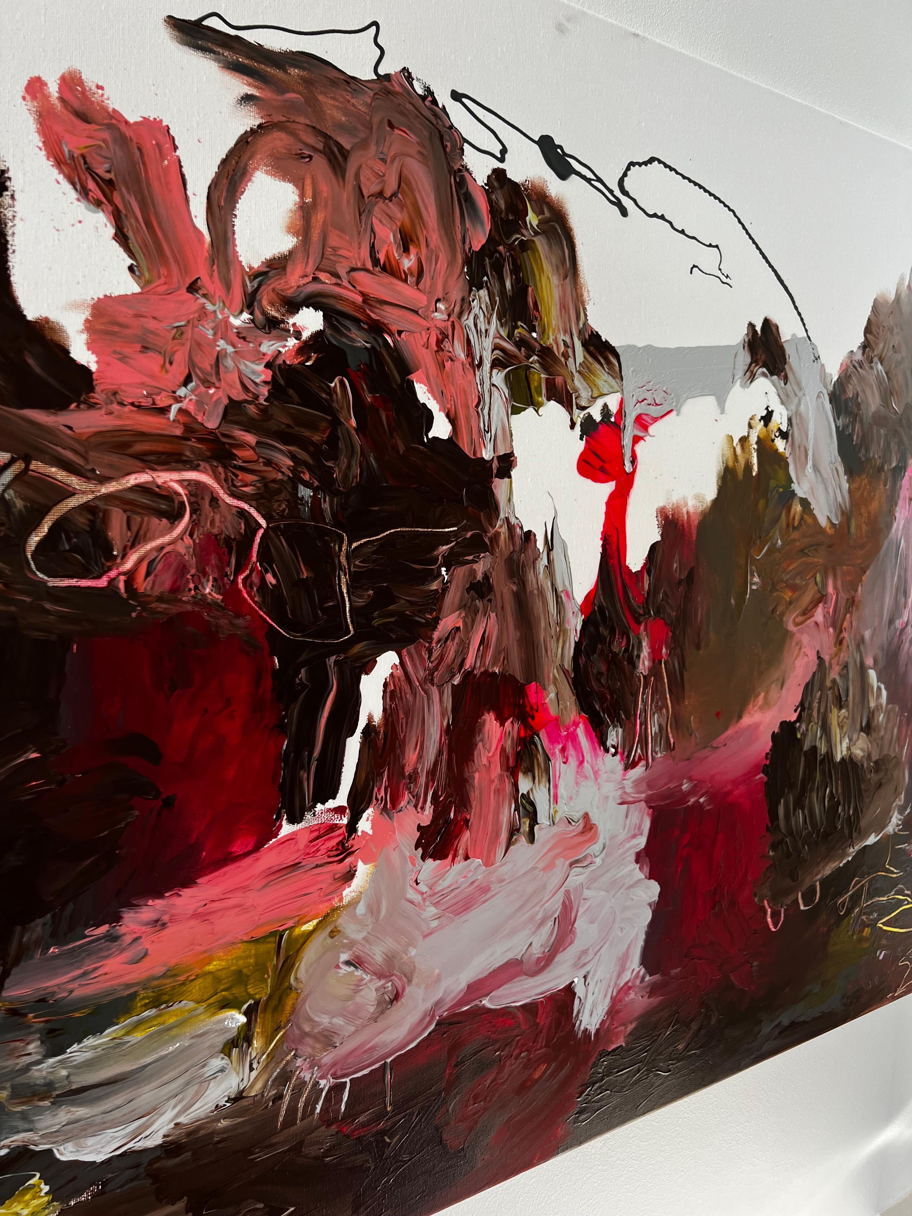 Crimson Depths — Large Abstract Expressionist Painting by Emmi For Sale 13