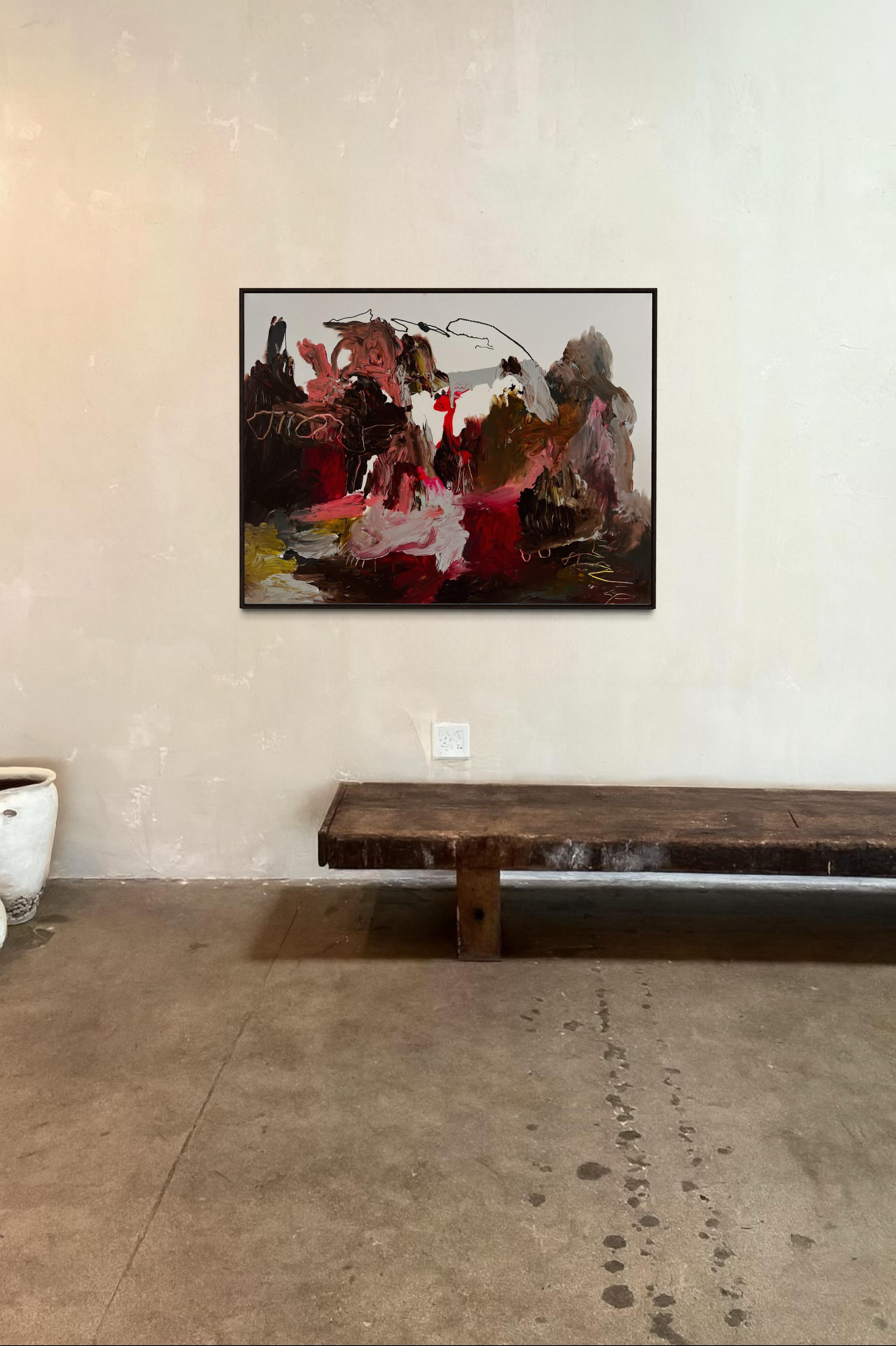 Crimson Depths — Large Abstract Expressionist Painting by Emmi For Sale 14