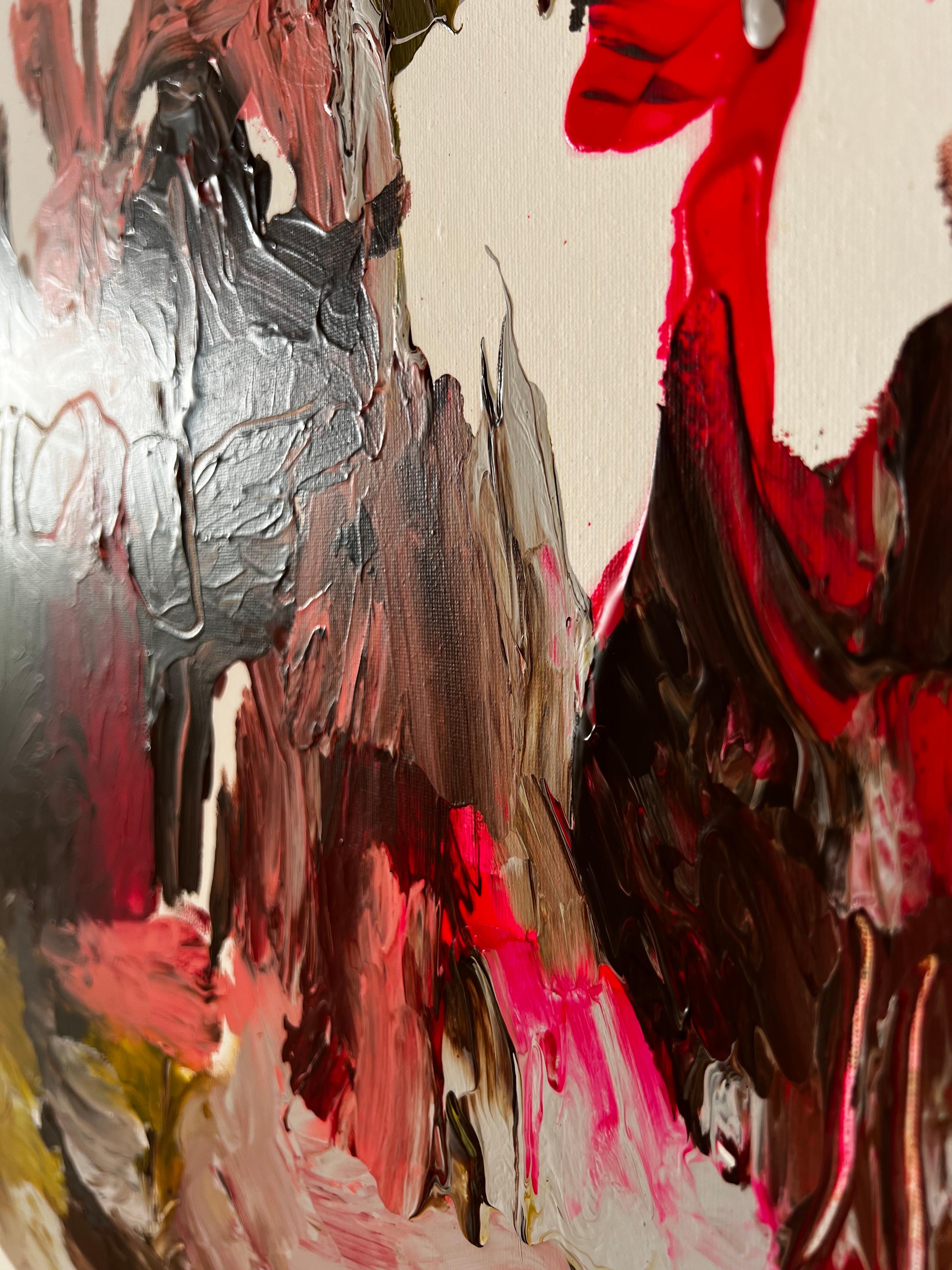 Crimson Depths — Large Abstract Expressionist Painting by Emmi For Sale 15