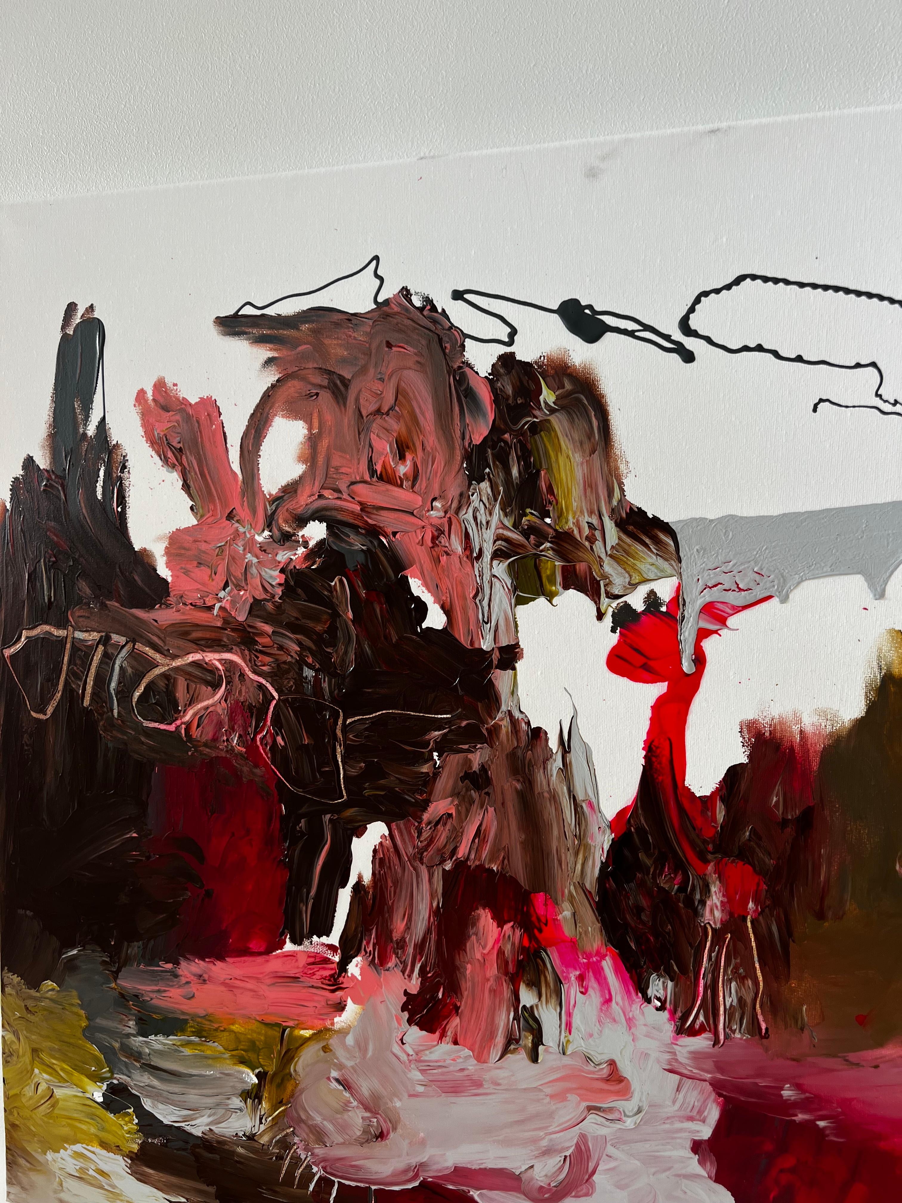 Crimson Depths — Large Abstract Expressionist Painting by Emmi For Sale 3