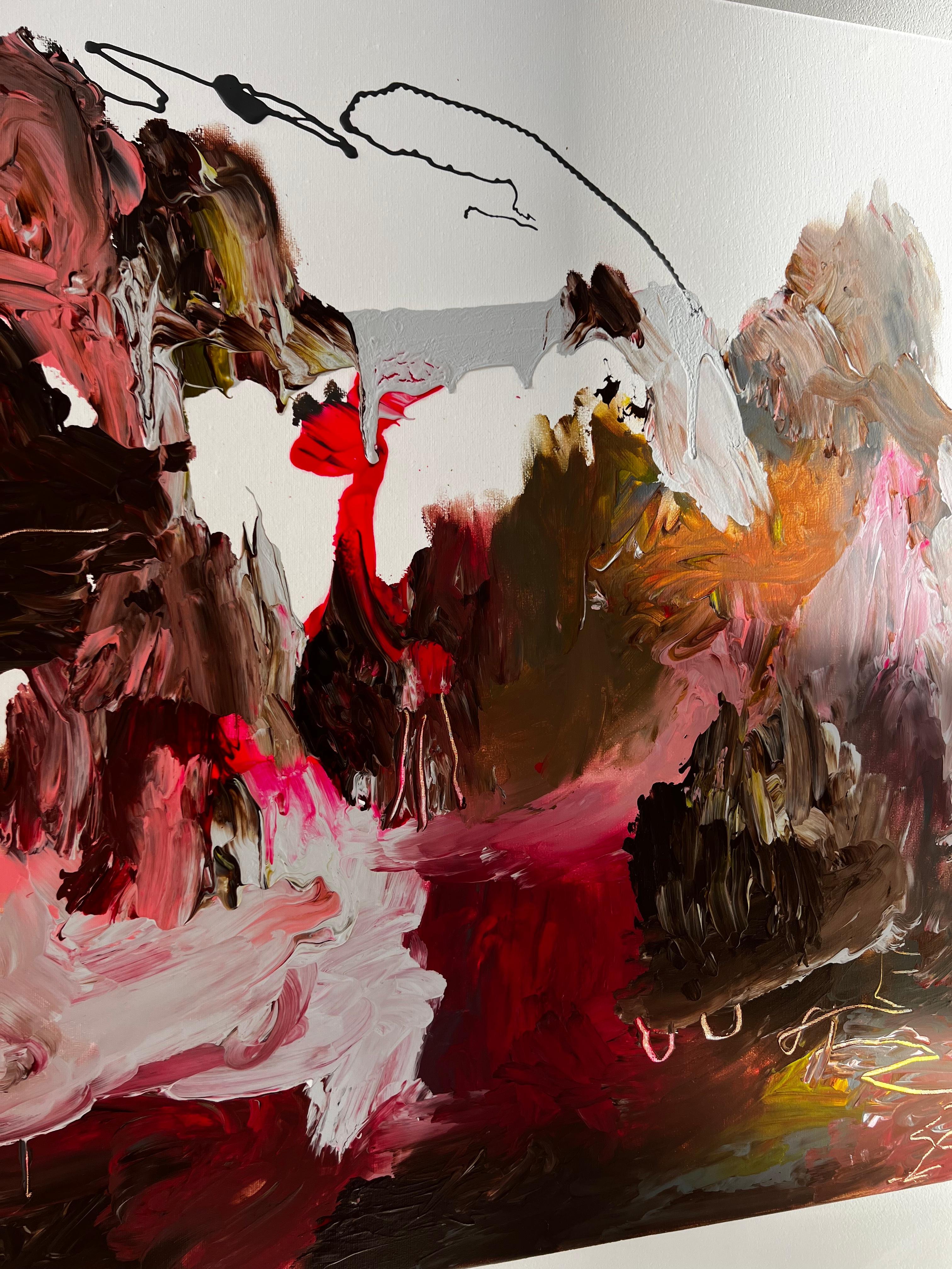 Crimson Depths — Large Abstract Expressionist Painting by Emmi For Sale 5