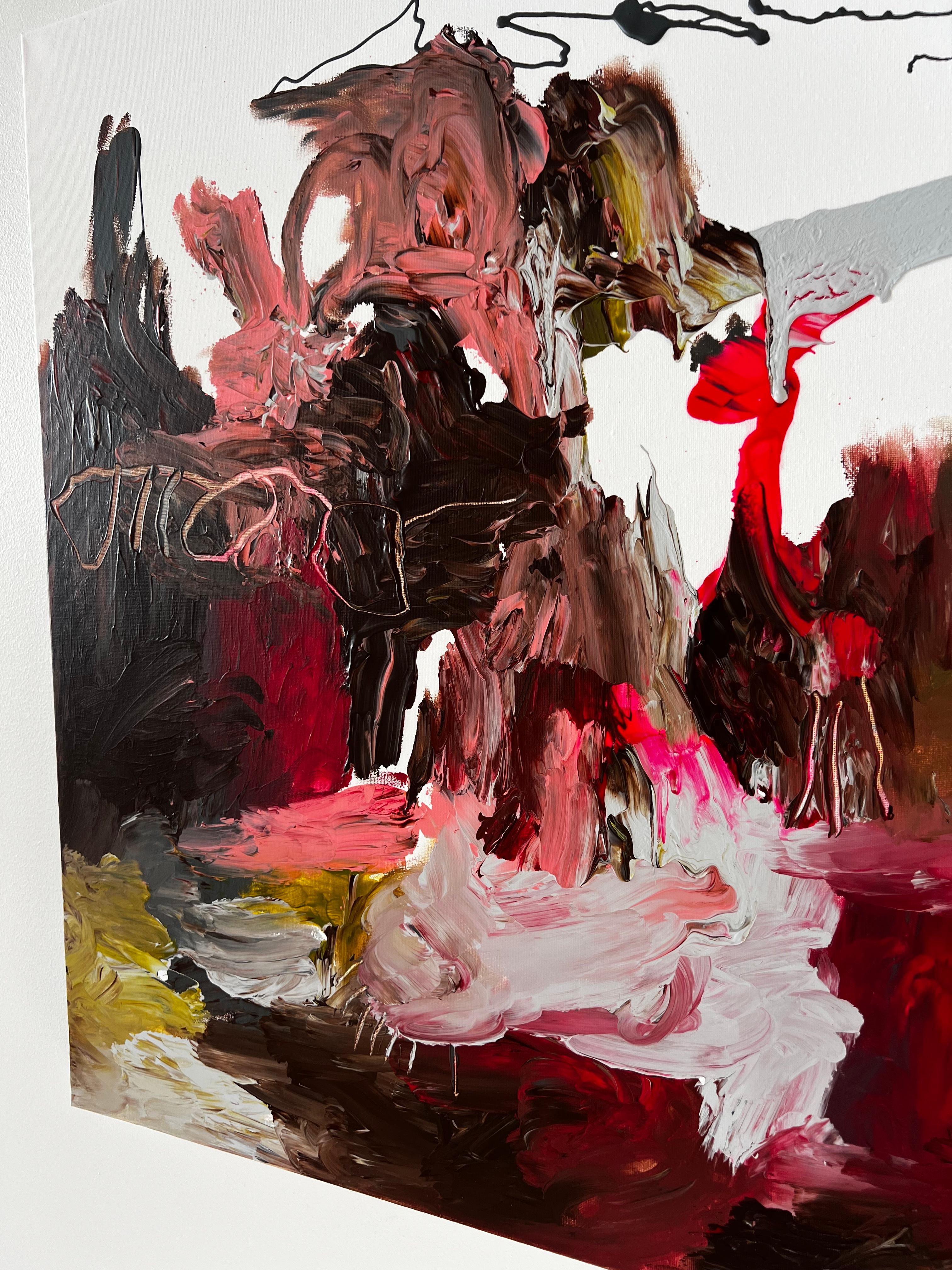 Crimson Depths — Large Abstract Expressionist Painting by Emmi For Sale 7