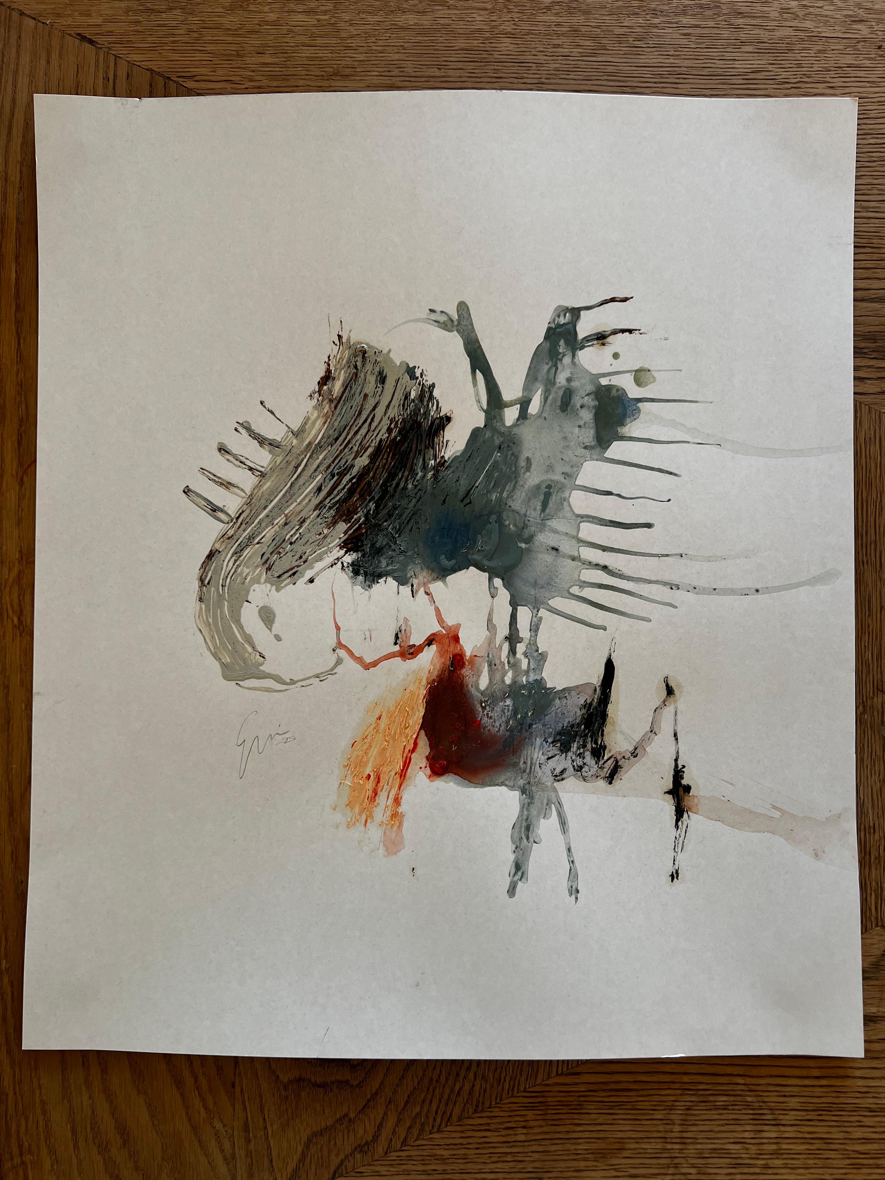 Echo In Motion, Abstract Mixed-Media Painting on Paper by Emmi Iida For Sale 9