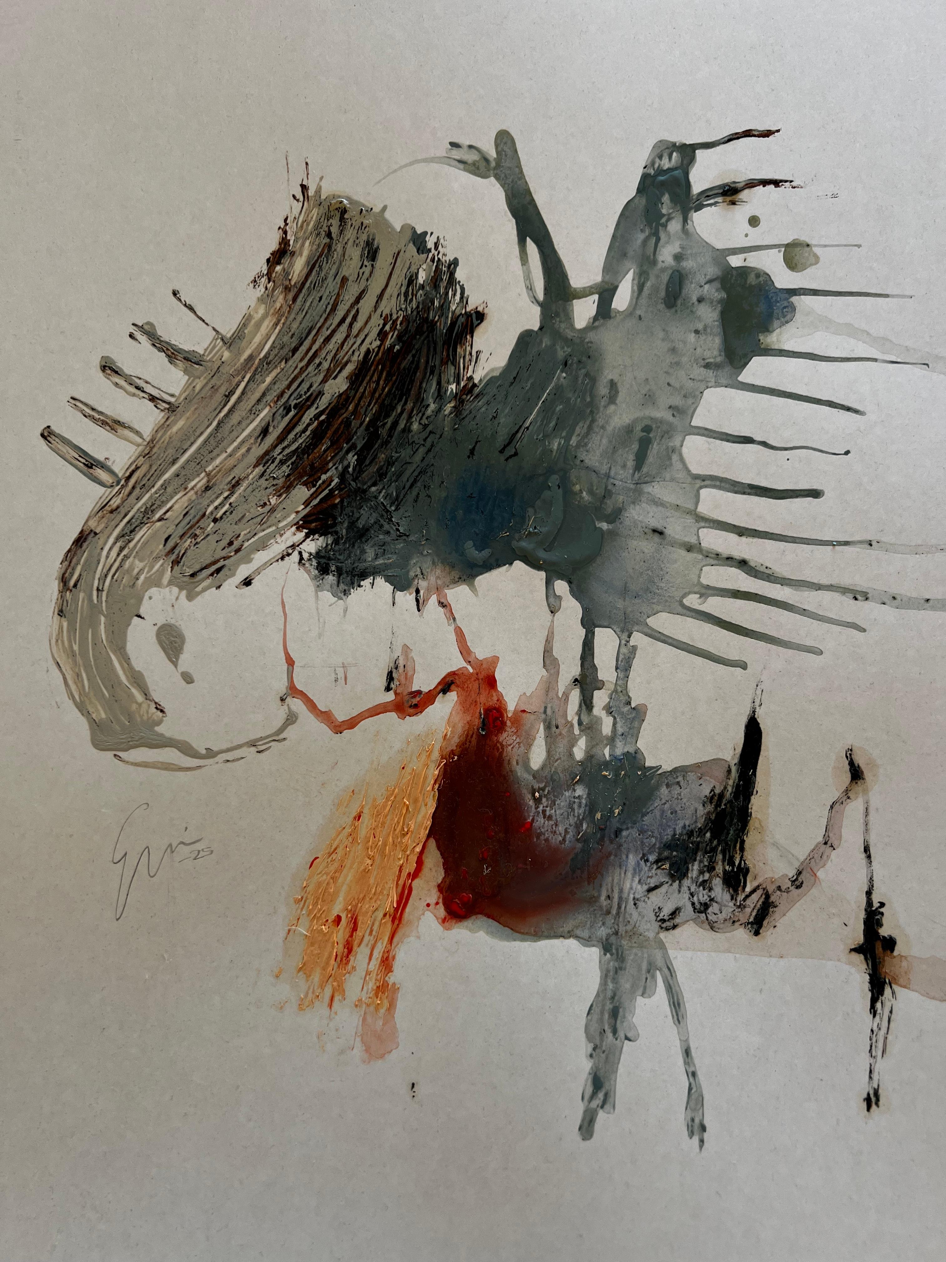 Echo In Motion, Abstract Mixed-Media Painting on Paper by Emmi Iida For Sale 15
