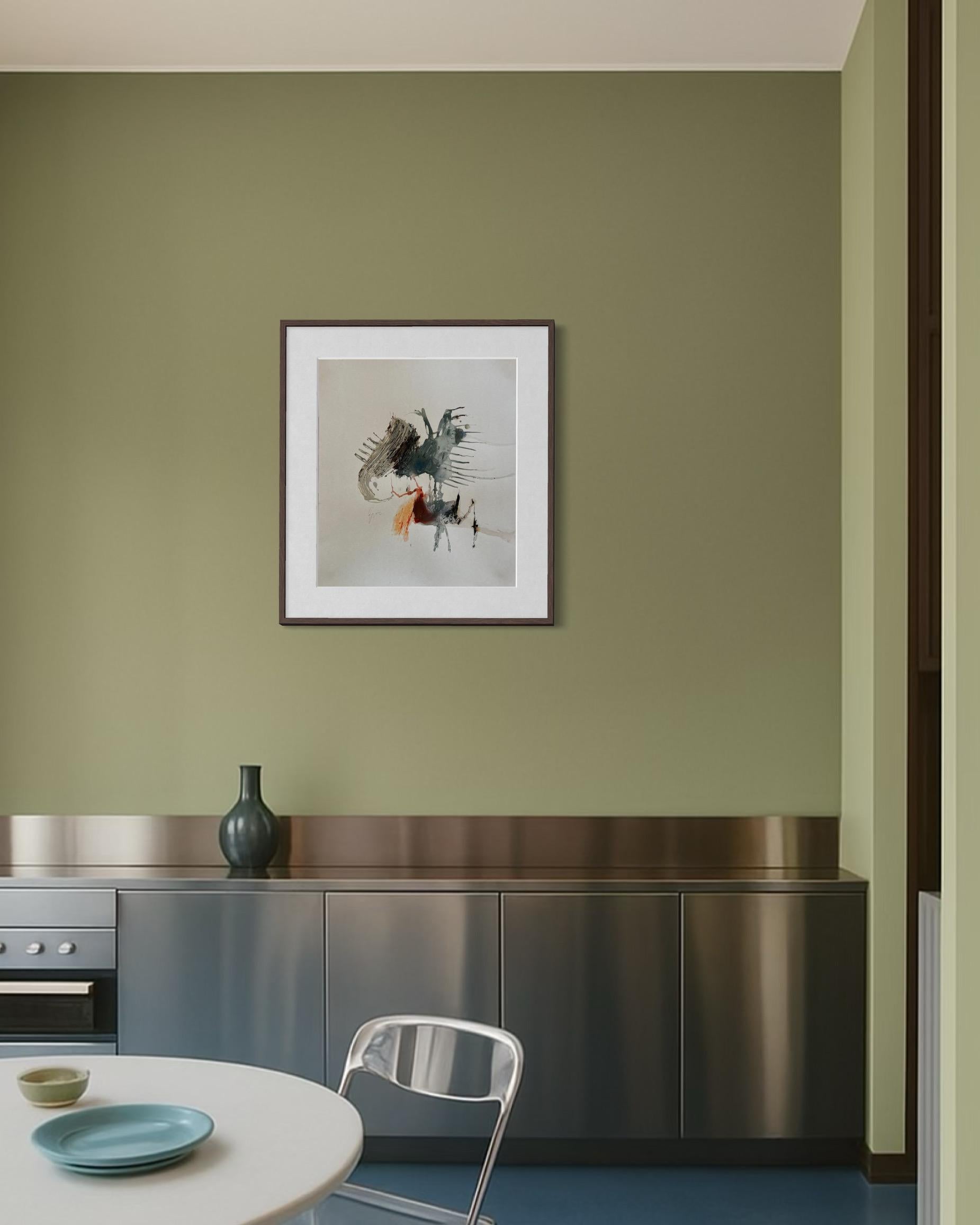 Echo In Motion, Abstract Mixed-Media Painting on Paper by Emmi Iida For Sale 3