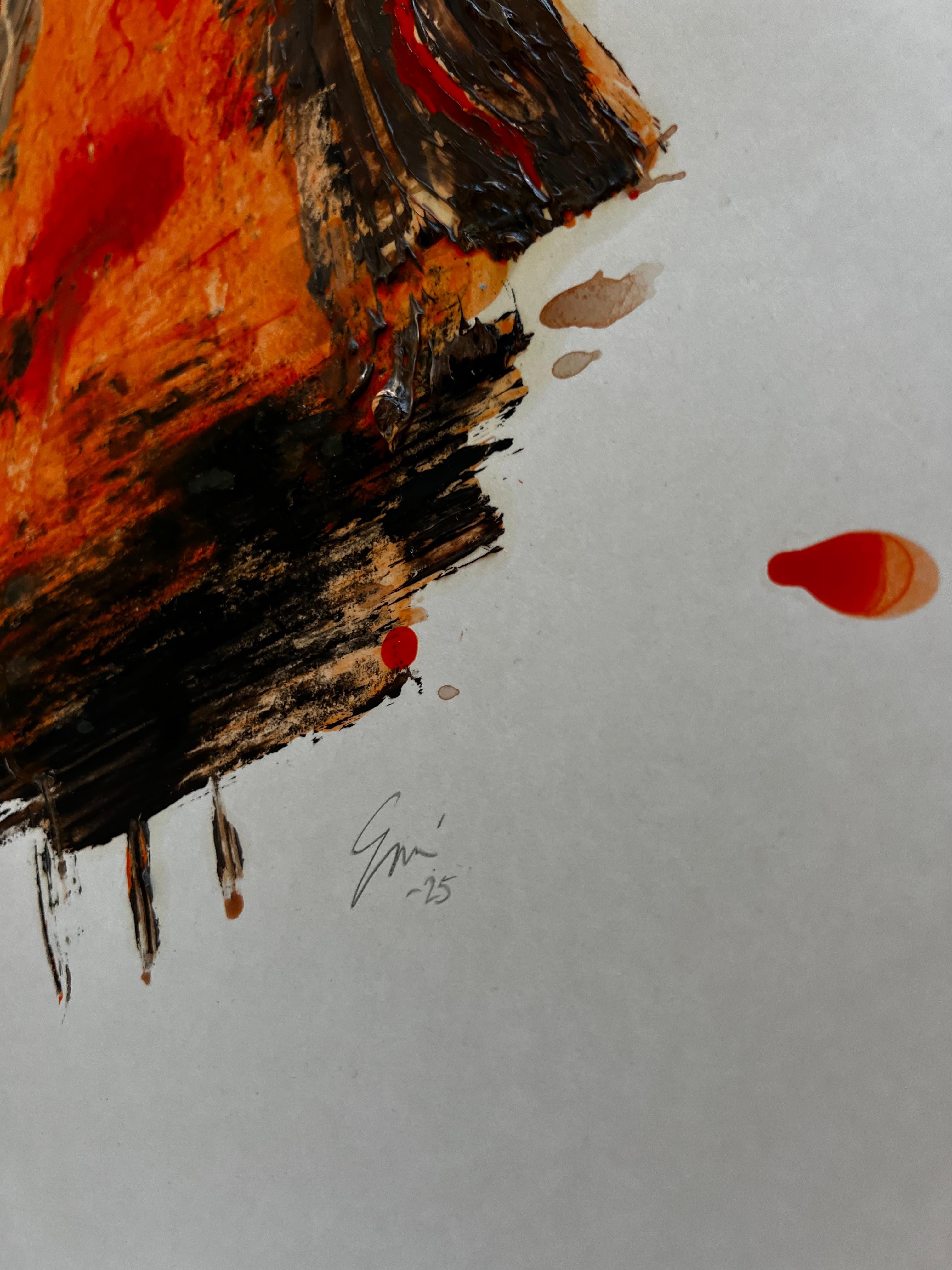 Fire Remembered — Abstract Expressionist Painting on Cardboard by Emmi Iida For Sale 9