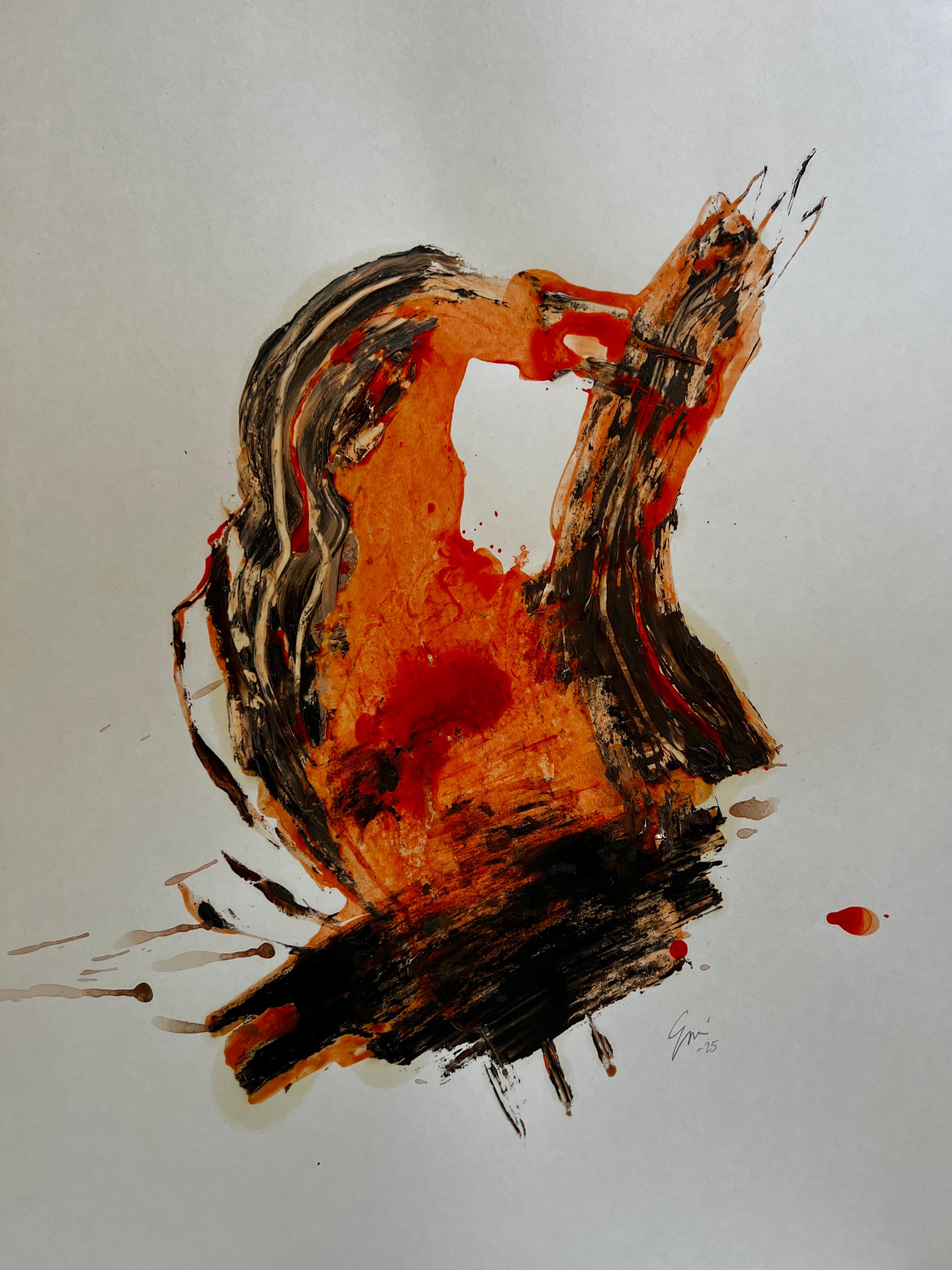 Fire Remembered — Abstract Expressionist Painting on Cardboard by Emmi Iida For Sale 12