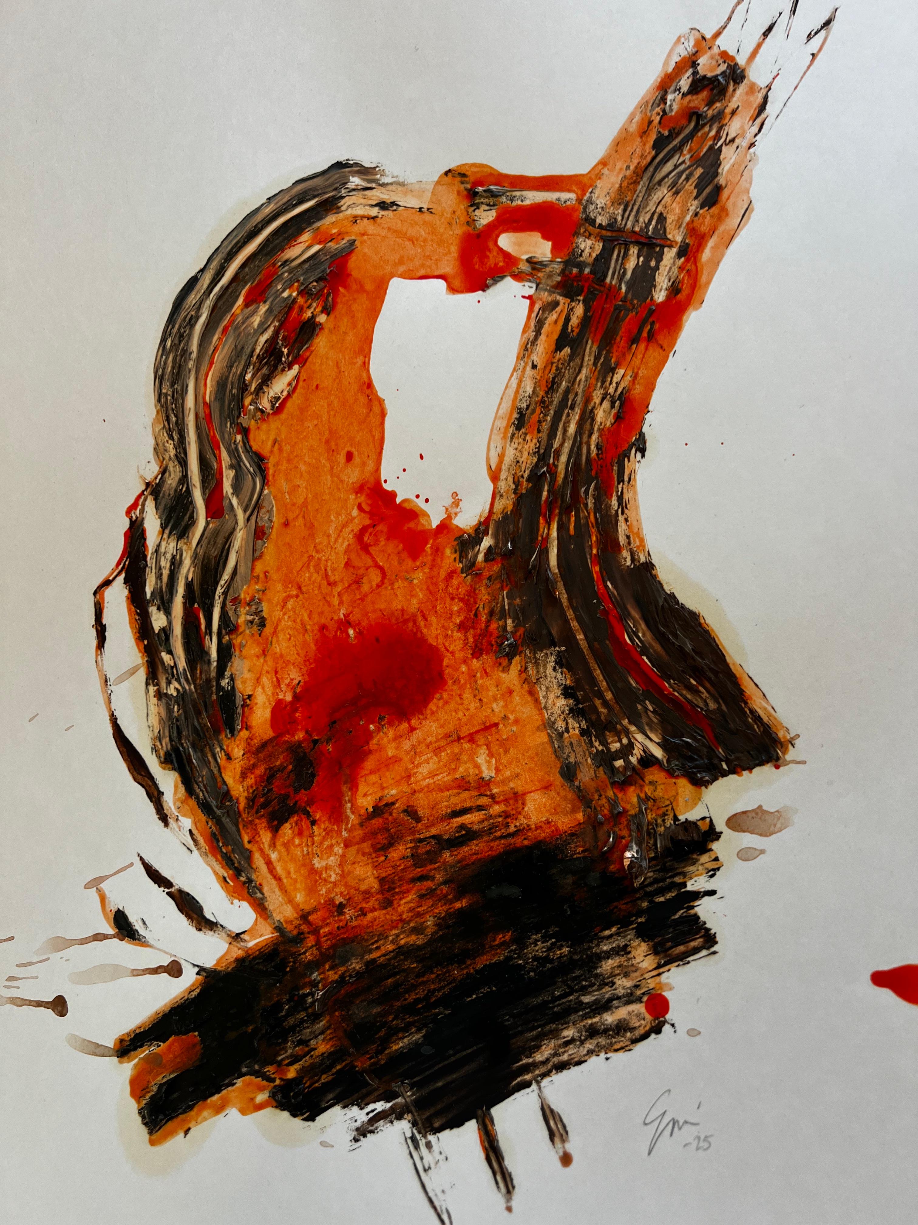 Fire Remembered — Abstract Expressionist Painting on Cardboard by Emmi Iida For Sale 14