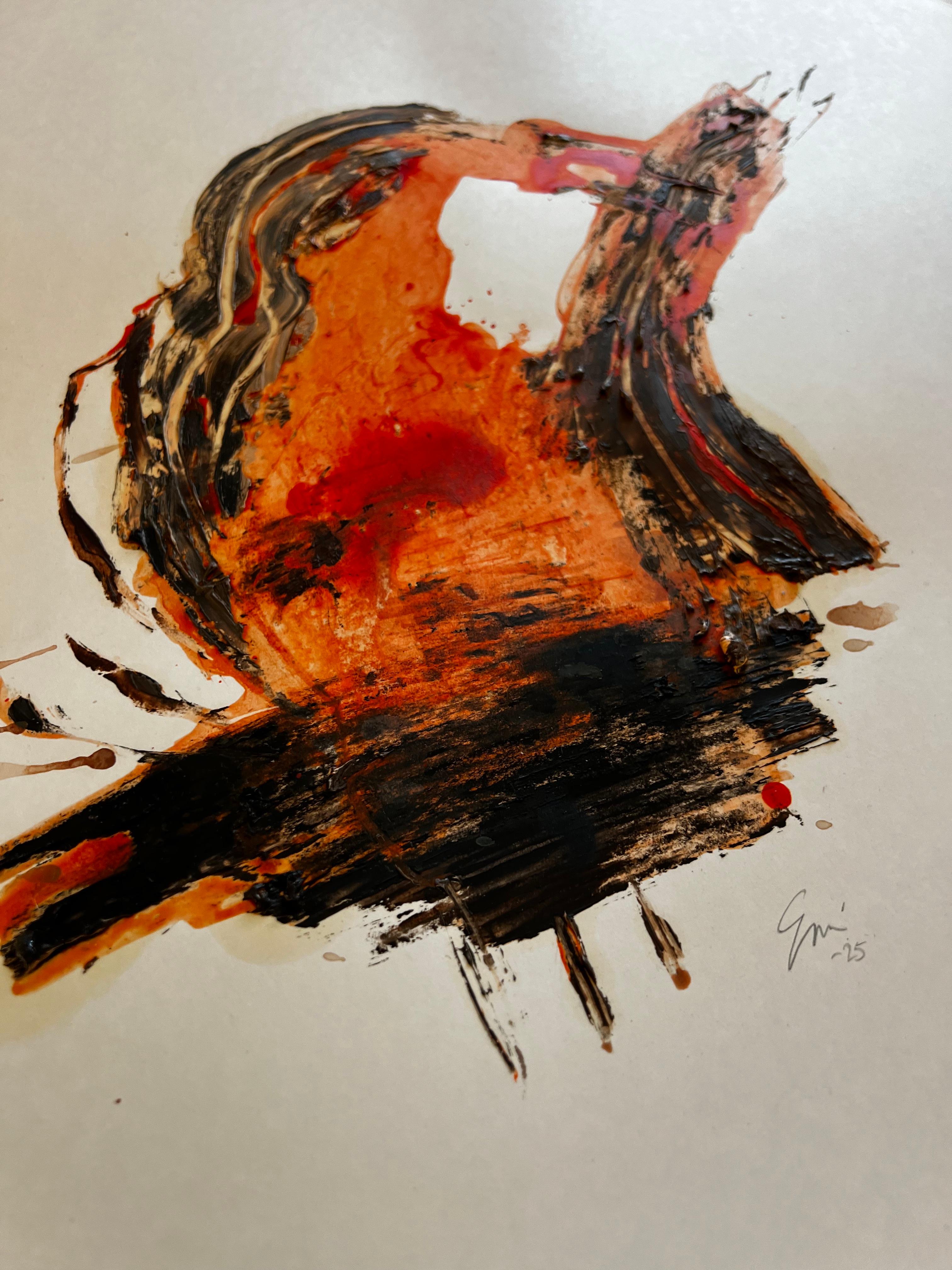 Fire Remembered — Abstract Expressionist Painting on Cardboard by Emmi Iida For Sale 1