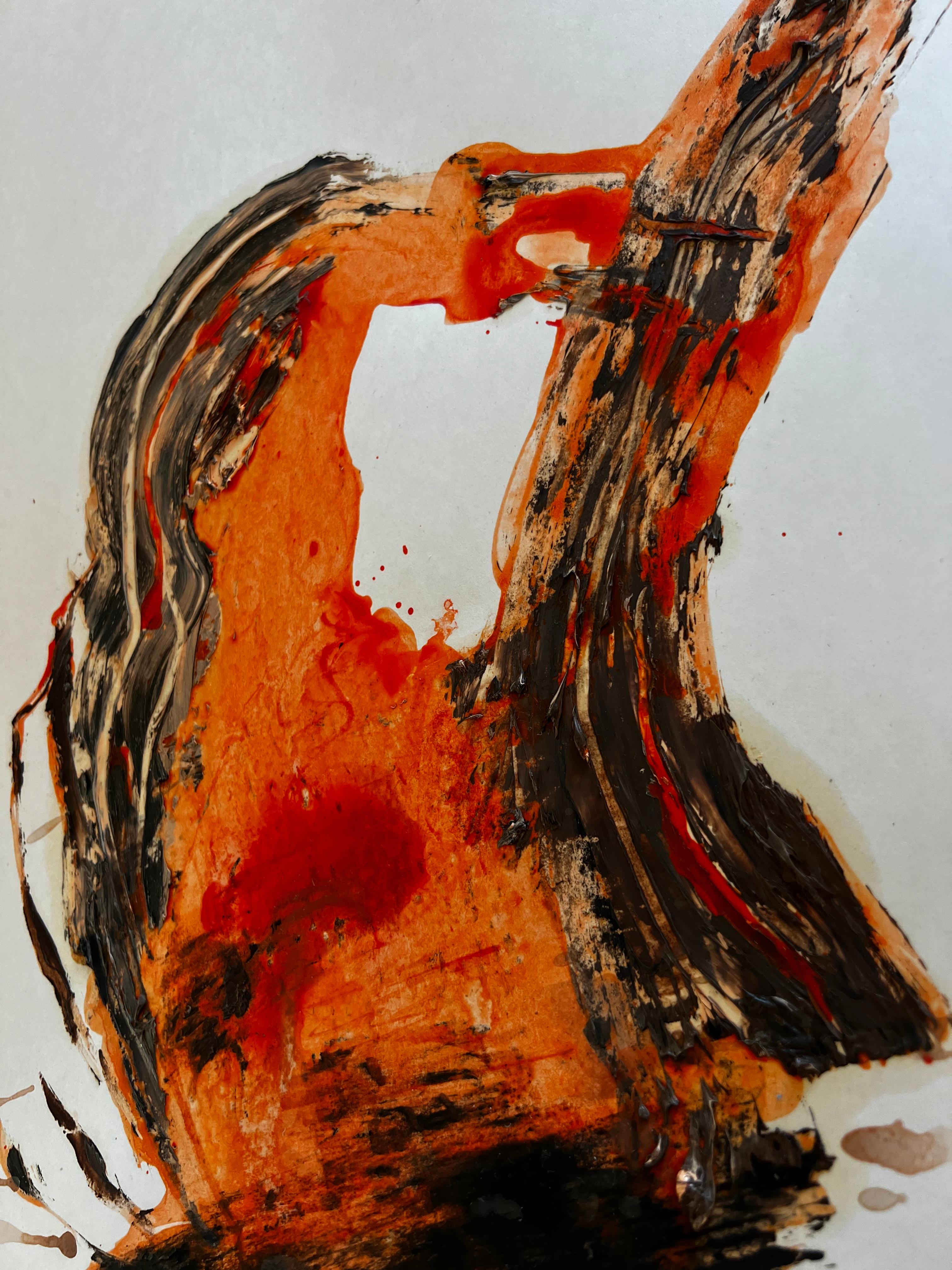 Fire Remembered — Abstract Expressionist Painting on Cardboard by Emmi Iida For Sale 3