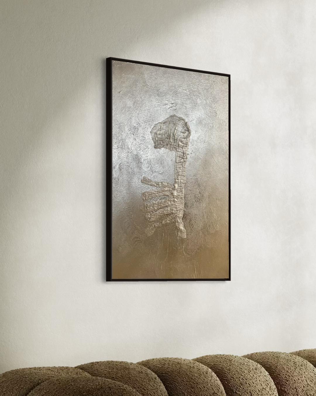 Pintura abstracta texturizada en plata 
