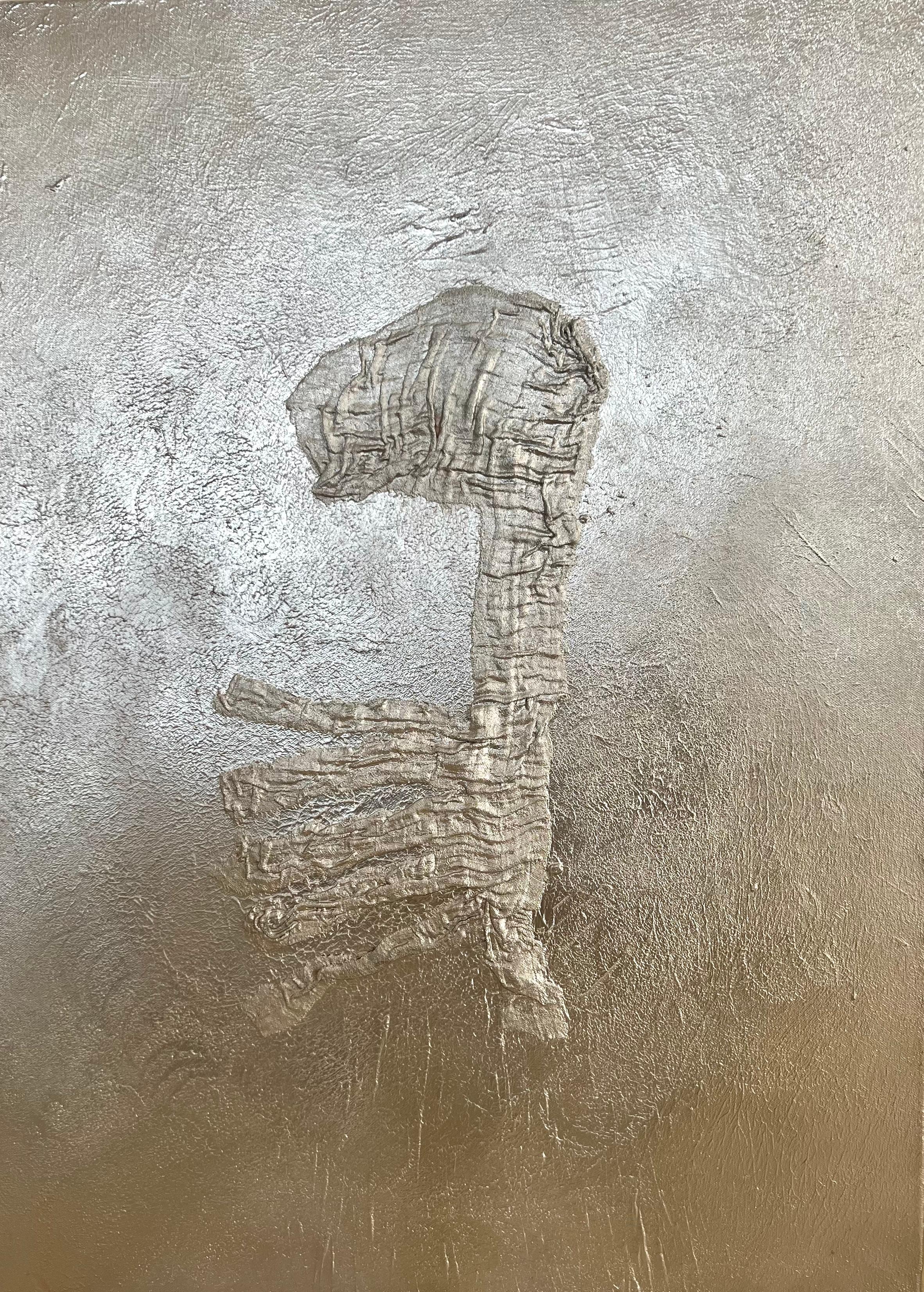 Pintura abstracta texturizada en plata 