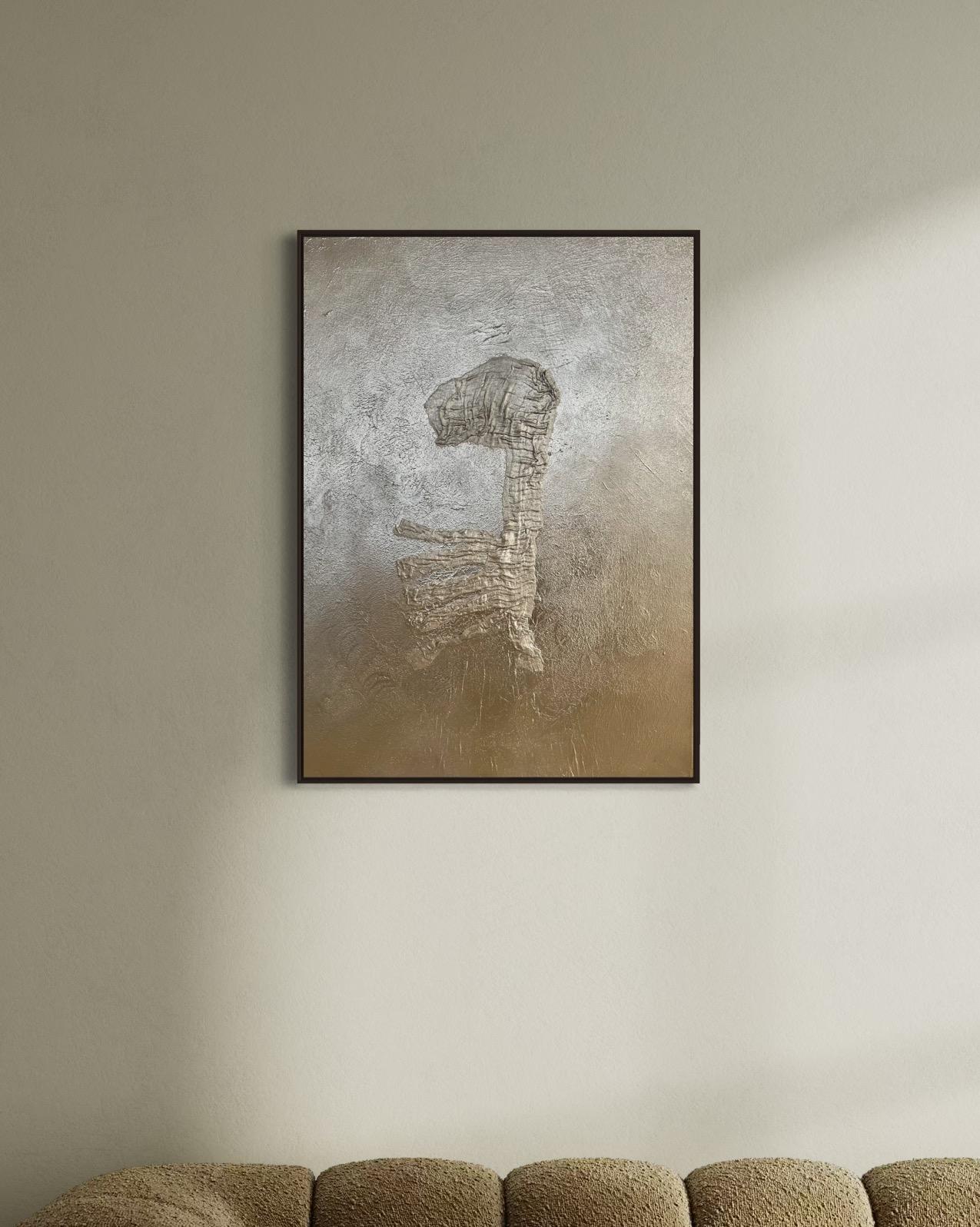Pintura abstracta texturizada en plata 