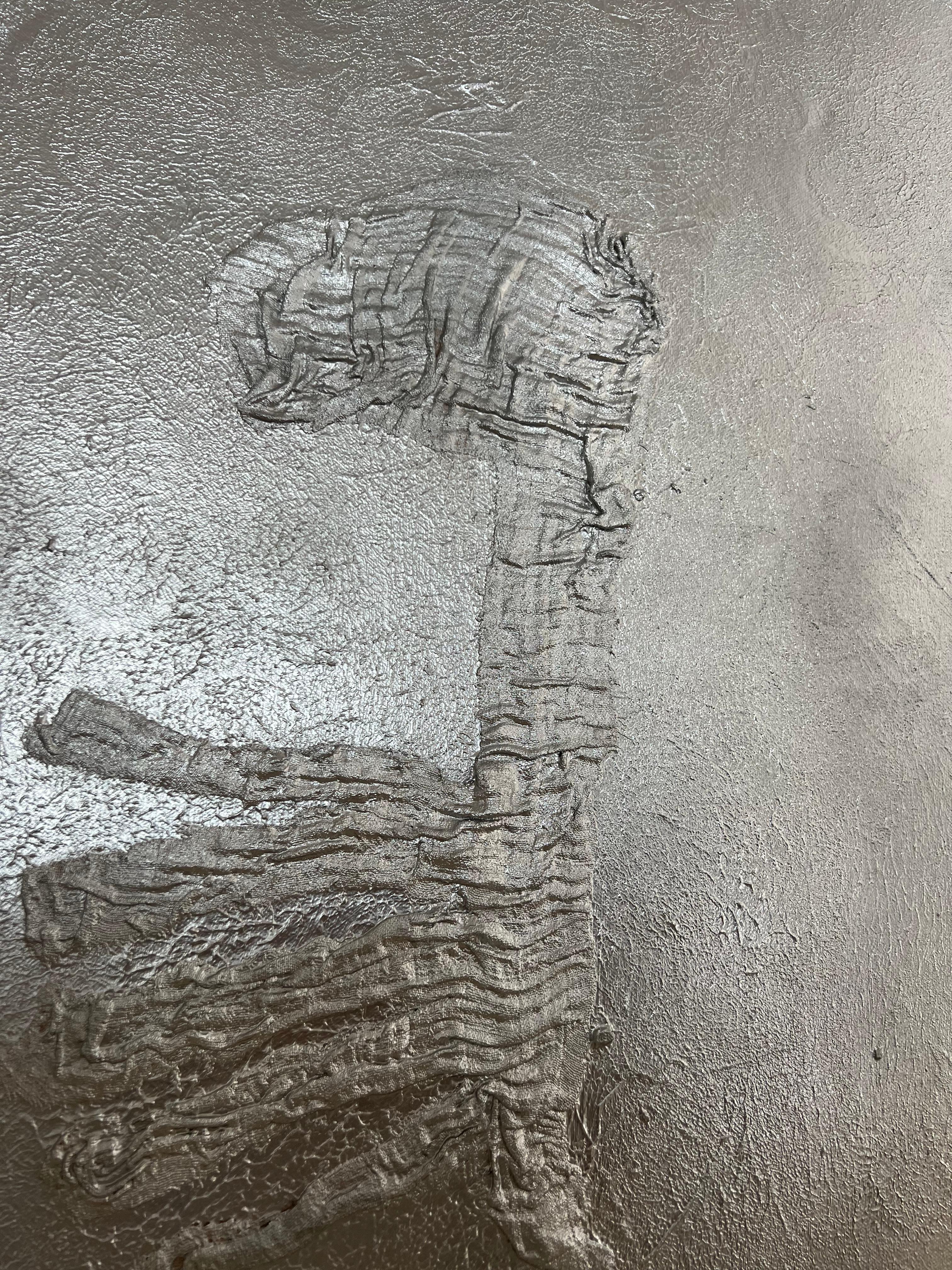 Pintura abstracta texturizada en plata 