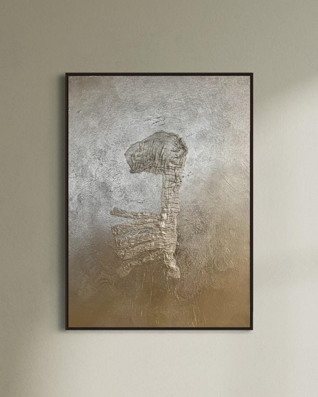 Pintura abstracta texturizada en plata 
