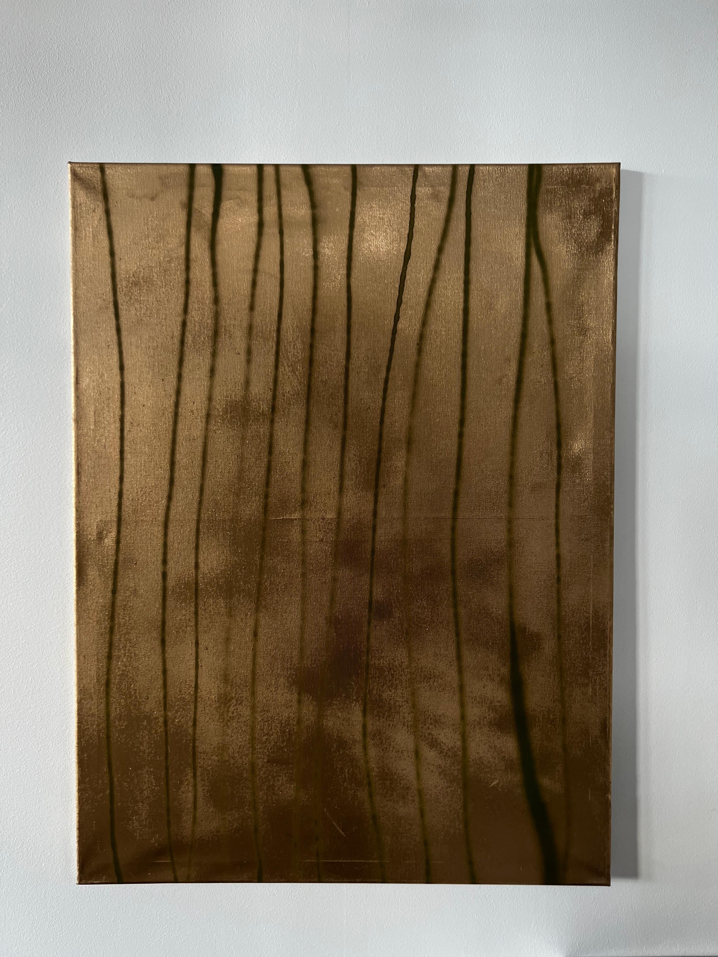Golden Hour Grass, Minimal Gold Beige Abstract Modern Expressionist Painting For Sale 8