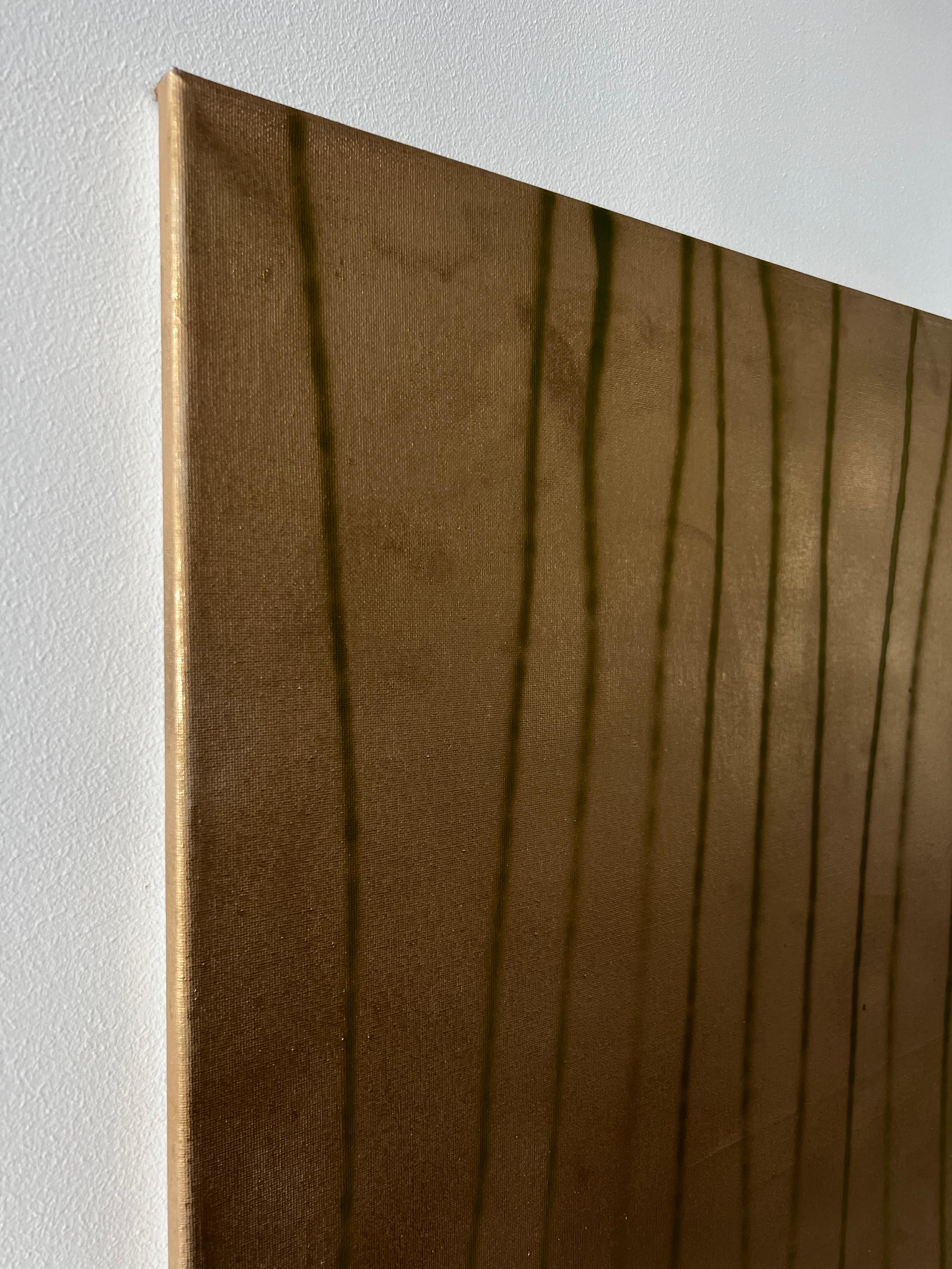 Golden Hour Grass, Minimal Gold Beige Abstract Modern Expressionist Painting For Sale 4