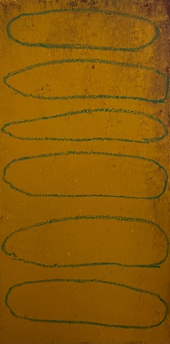 Pintura abstracta de textura mostaza y rojo intenso "Capas de existencia