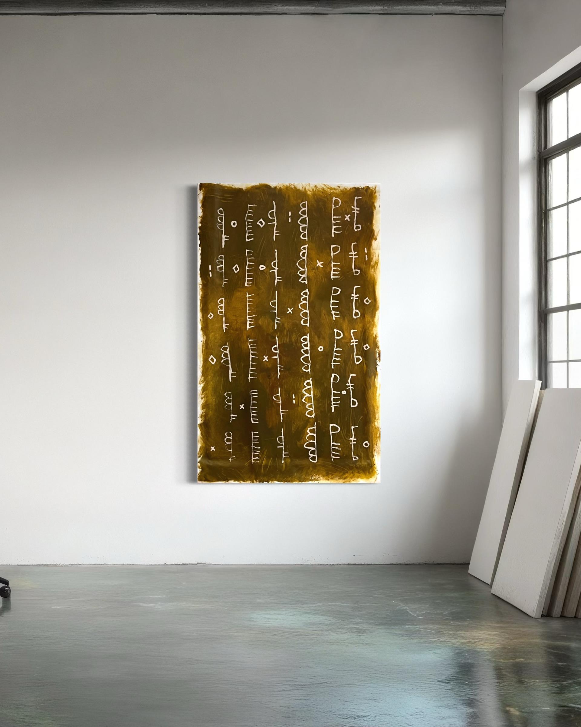 'Patterns' opera d'arte nordica verde bosco spirituale astratta elegante di lusso - Painting di EMMI IIDA