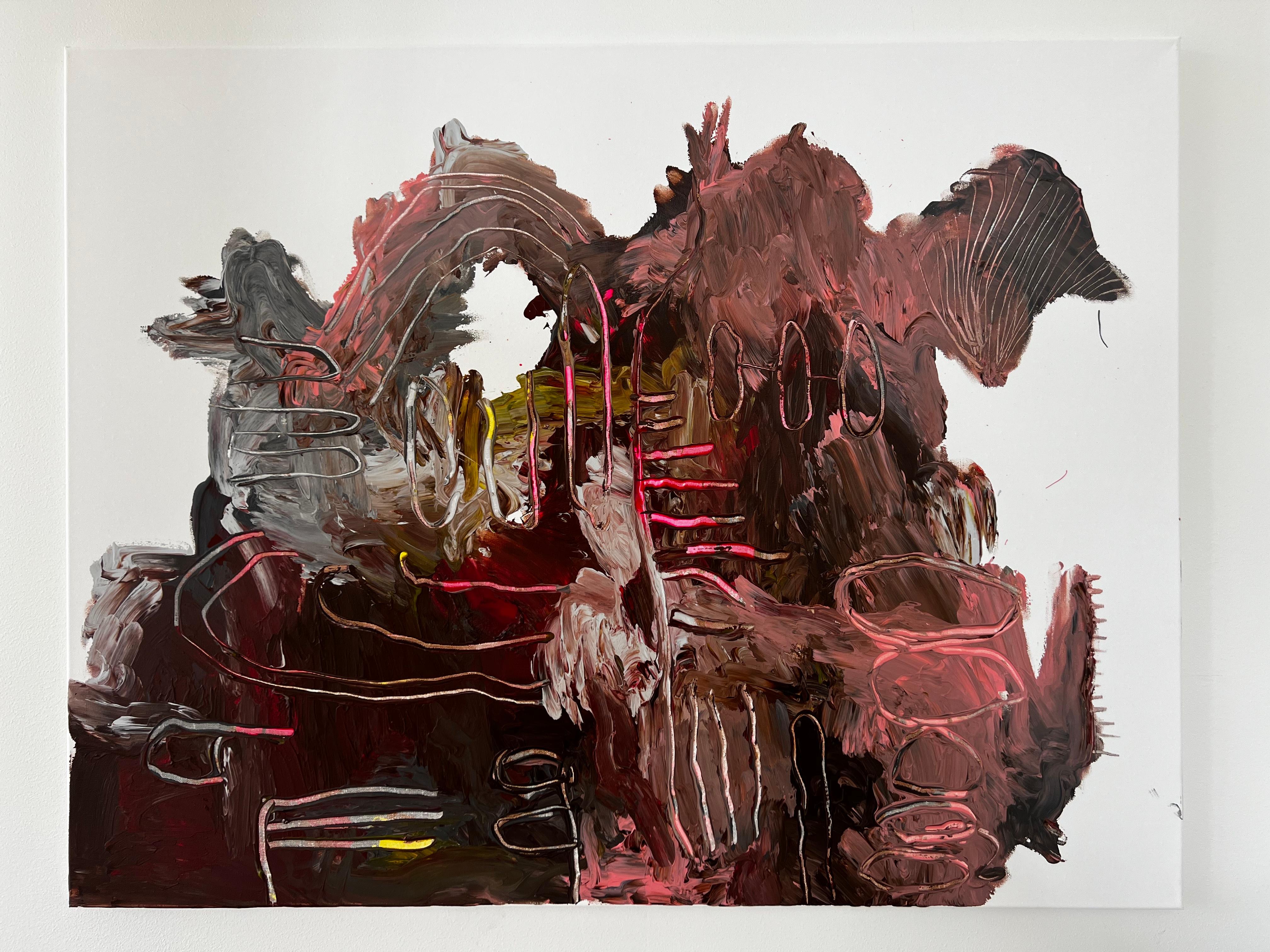 Résonance en rouge - Grande peinture expressionniste abstraite colorée d'Emmi Iida en vente 11