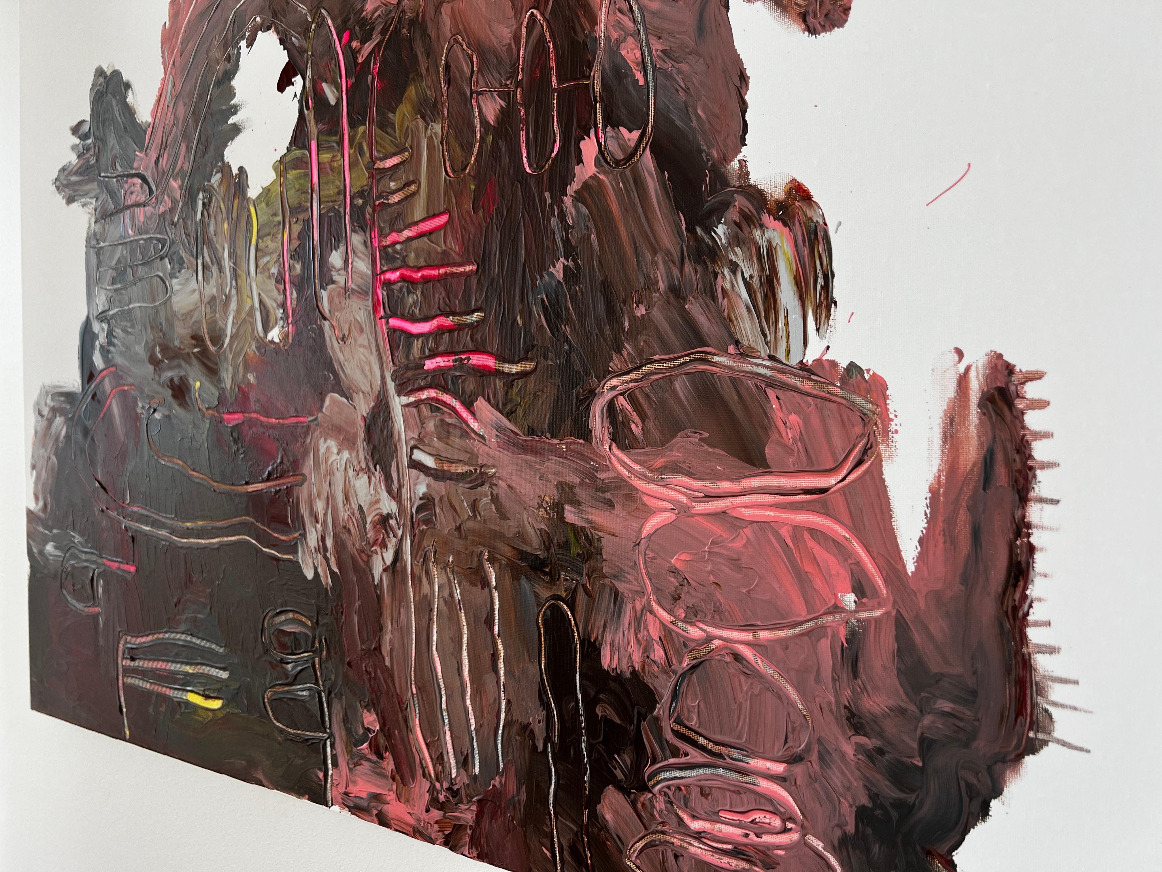 Résonance en rouge - Grande peinture expressionniste abstraite colorée d'Emmi Iida en vente 1