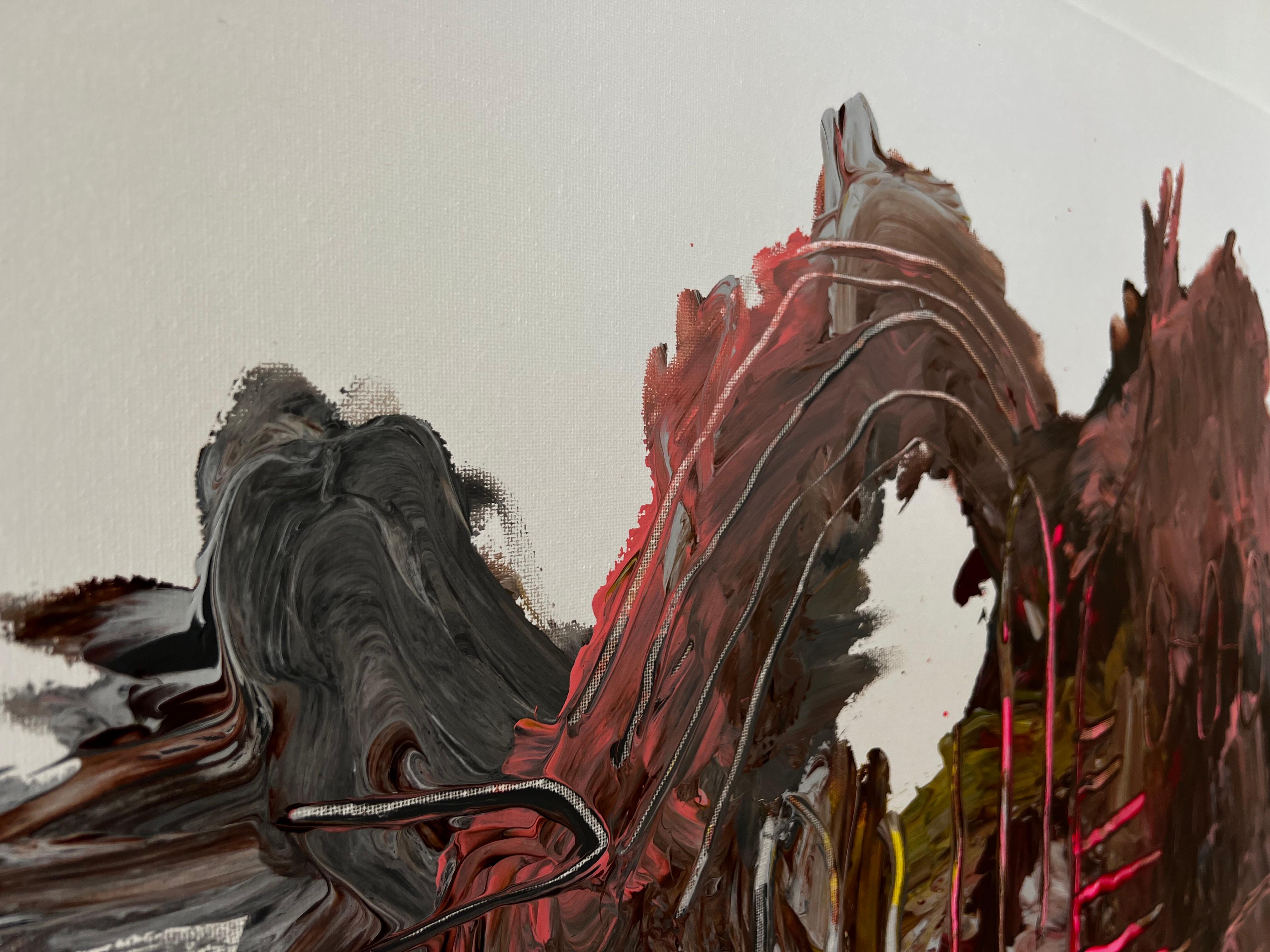 Résonance en rouge - Grande peinture expressionniste abstraite colorée d'Emmi Iida en vente 2