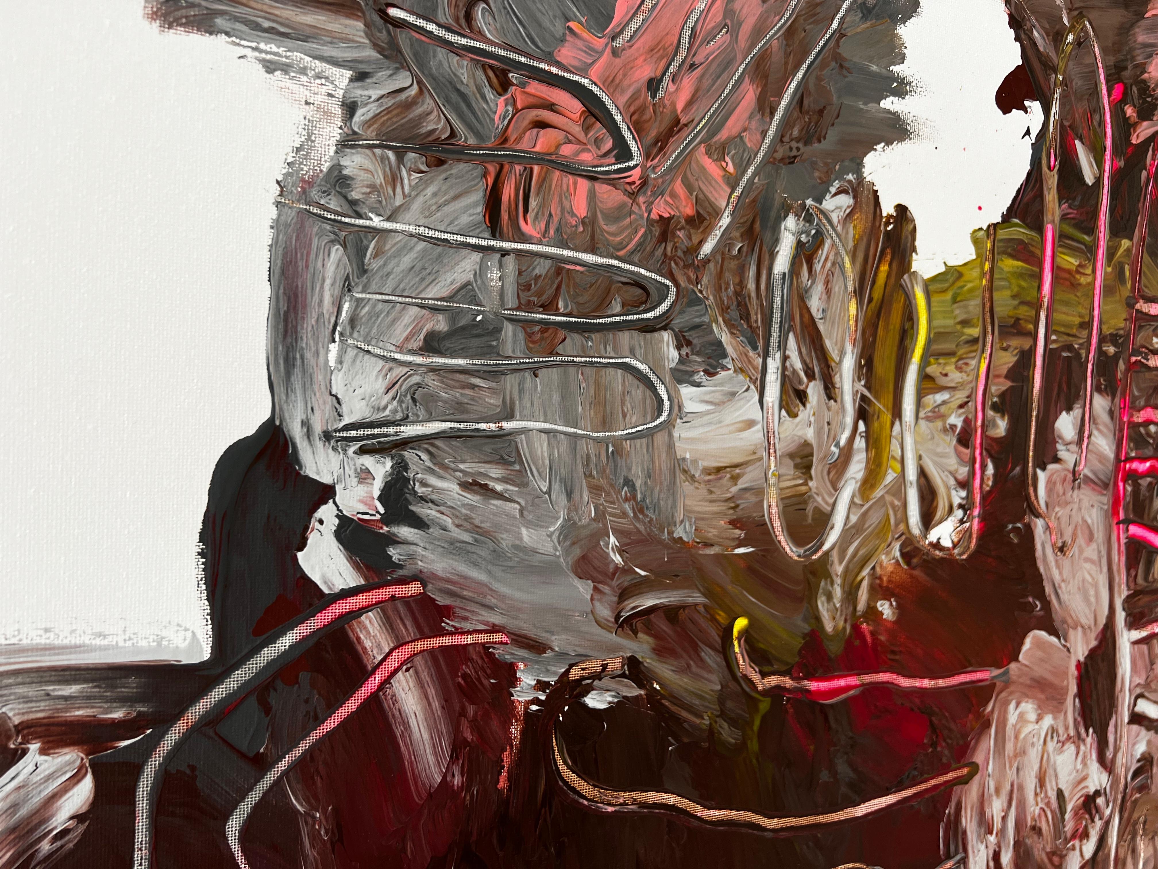 Résonance en rouge - Grande peinture expressionniste abstraite colorée d'Emmi Iida en vente 3