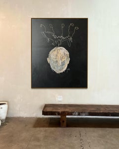 Silent Crown - Grande quadro astratto contemporaneo meditativo giallo nero grigio